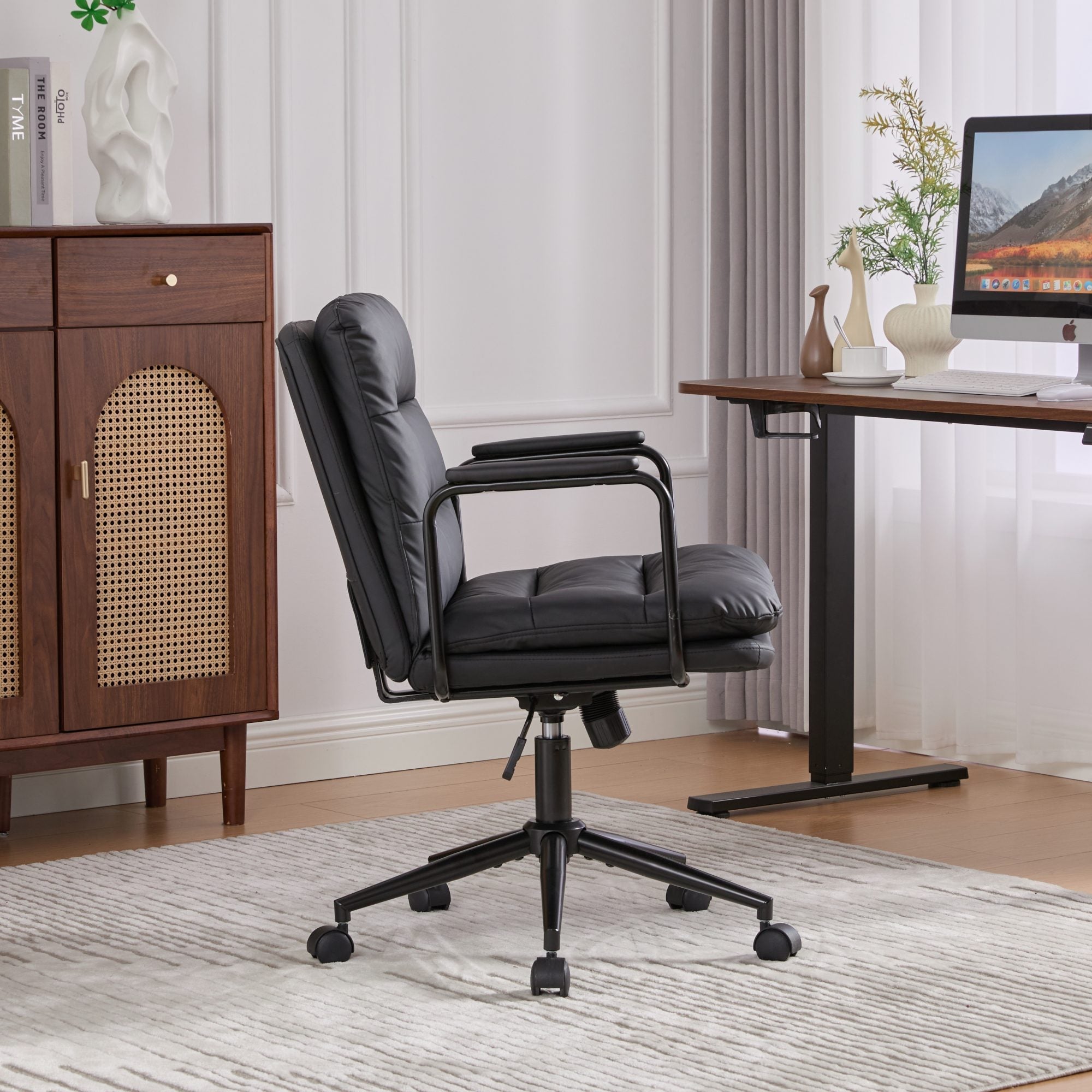 Mid Back Home Office Ergonomic PU Leather Computer Rolling Swivel Chair