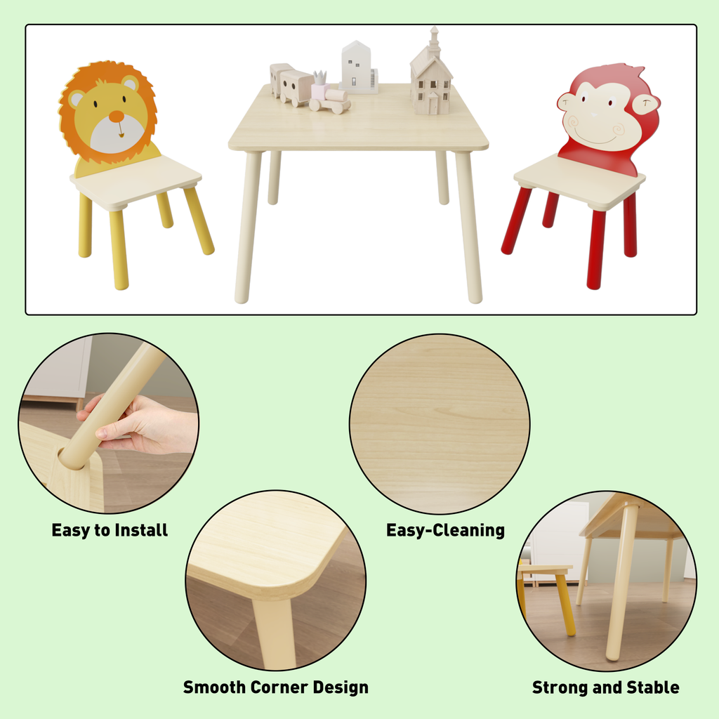 Kids Wooden Table and 2 Chairs Set