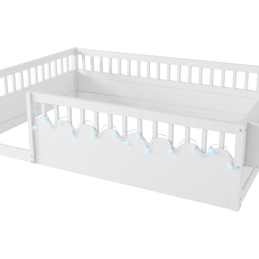 Twin/Full Montessori Floor Kids Bed Frame with High Rails