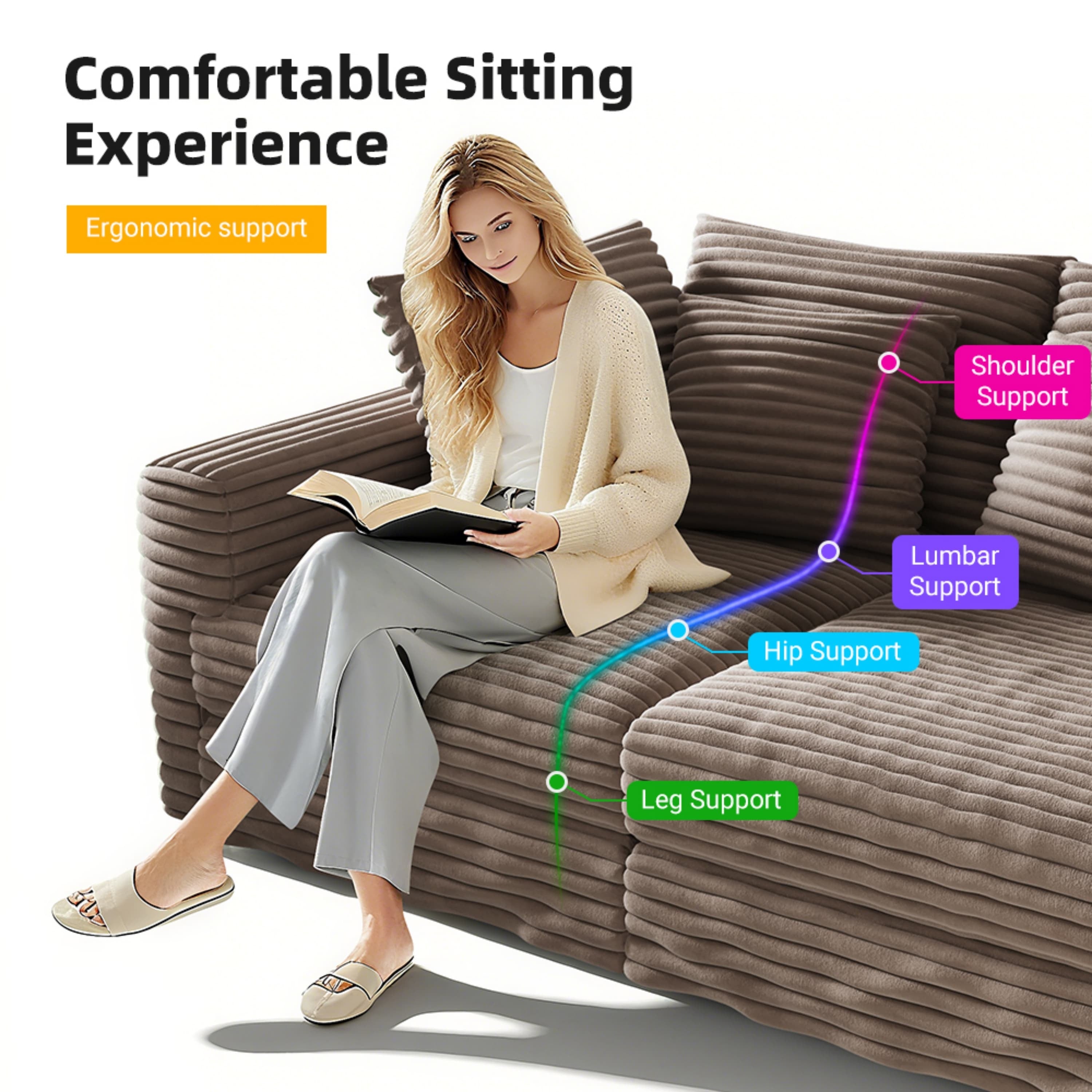 82.7' Modern Comfy Cloud Couch Sofa with Soft Pillows + Ottomans Option