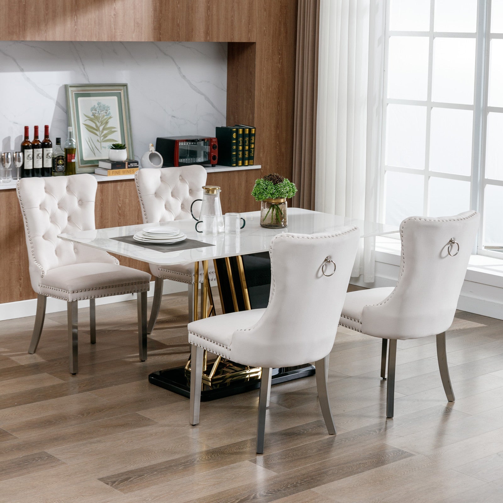 Modern High-end Tufted Solid Wood Velvet Dining Chairs (Set of 2)