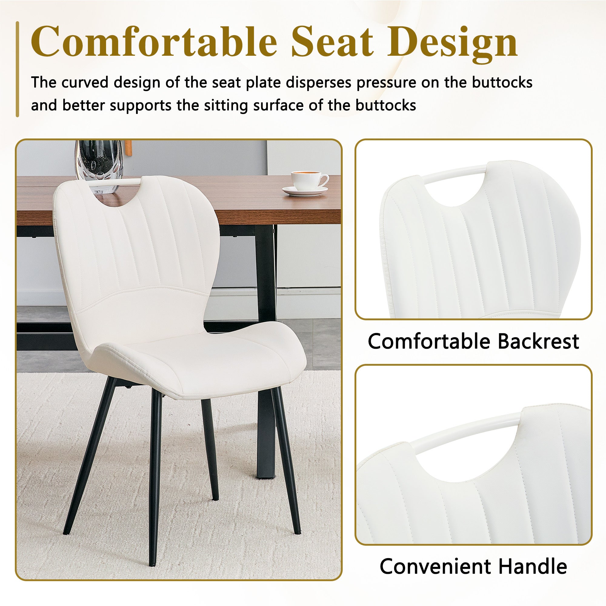 Set of 4 Fabric Dining Chairs Black Metal Frame Wide Cushioned Comfortable