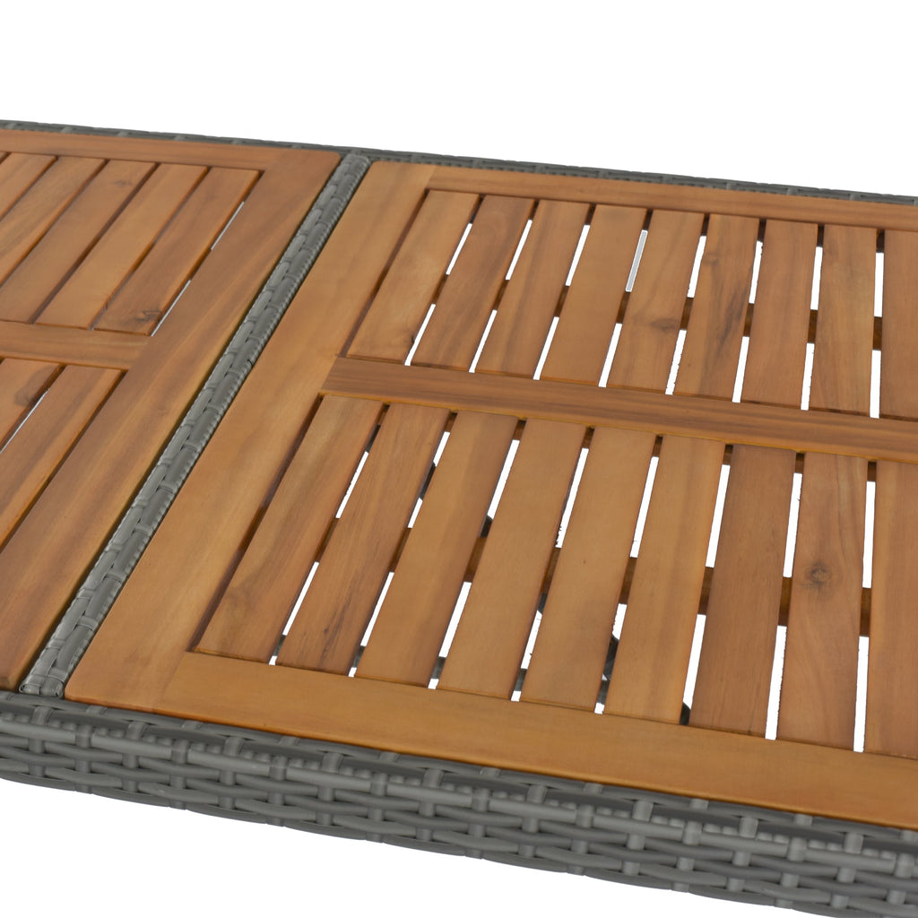 5-Piece Outdoor Wicker Bar Set with Removable Cushion and Acacia Top