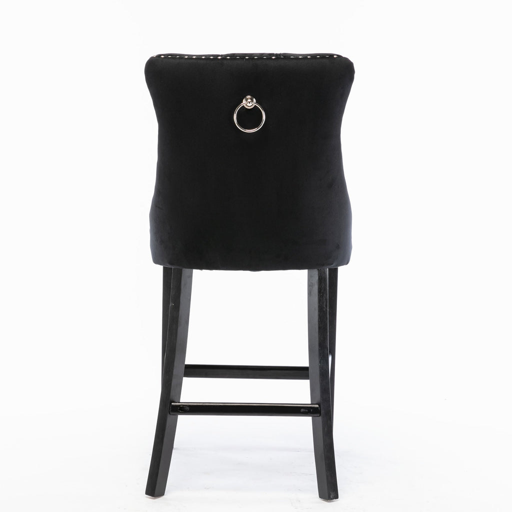 Contemporary Velvet Upholstered Barstools with Button Tufted Decoration (Set of 2)
