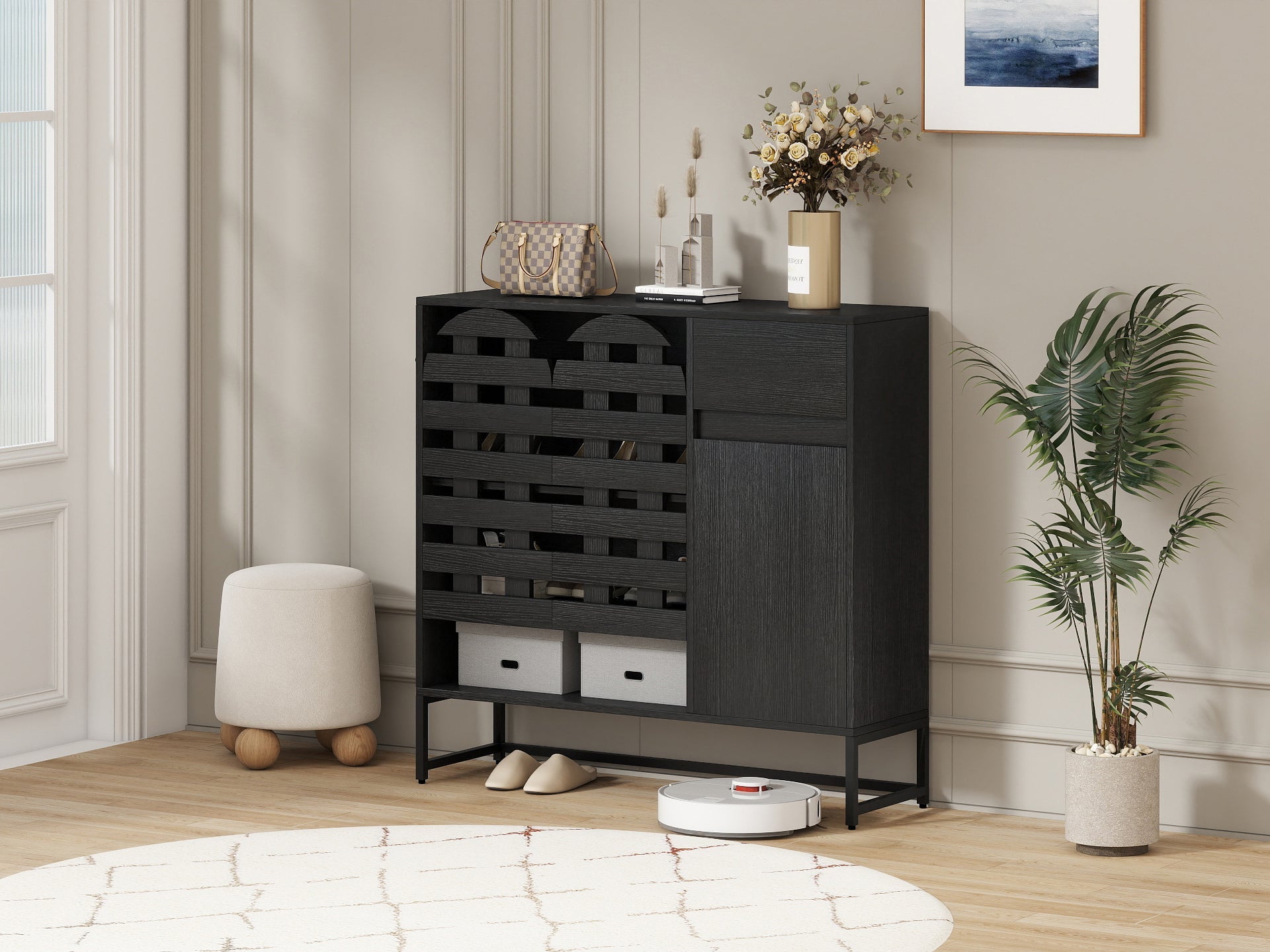 44.49' Black Woven Door Accent Cabinets