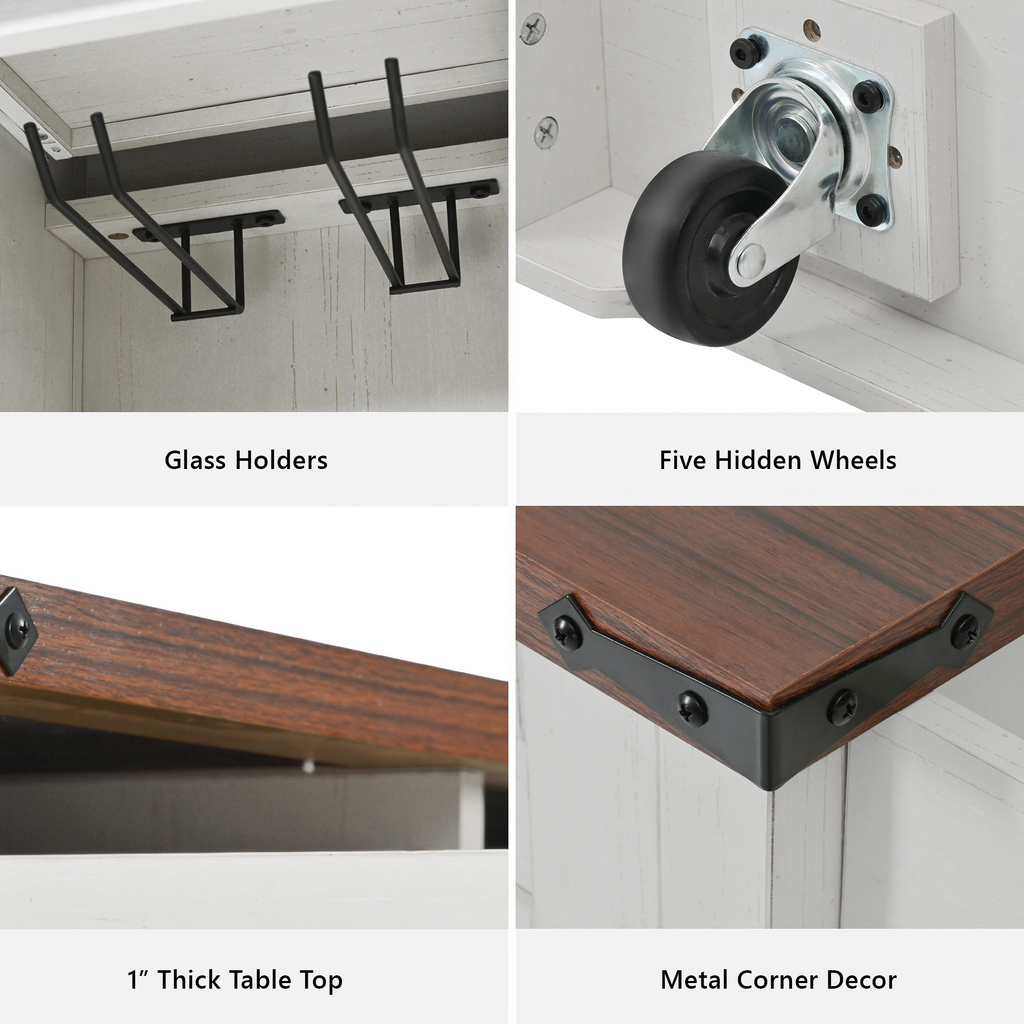 58“ Farmhouse Kitchen Island with Storage Sliding Barn Door Metal Grid Side Door