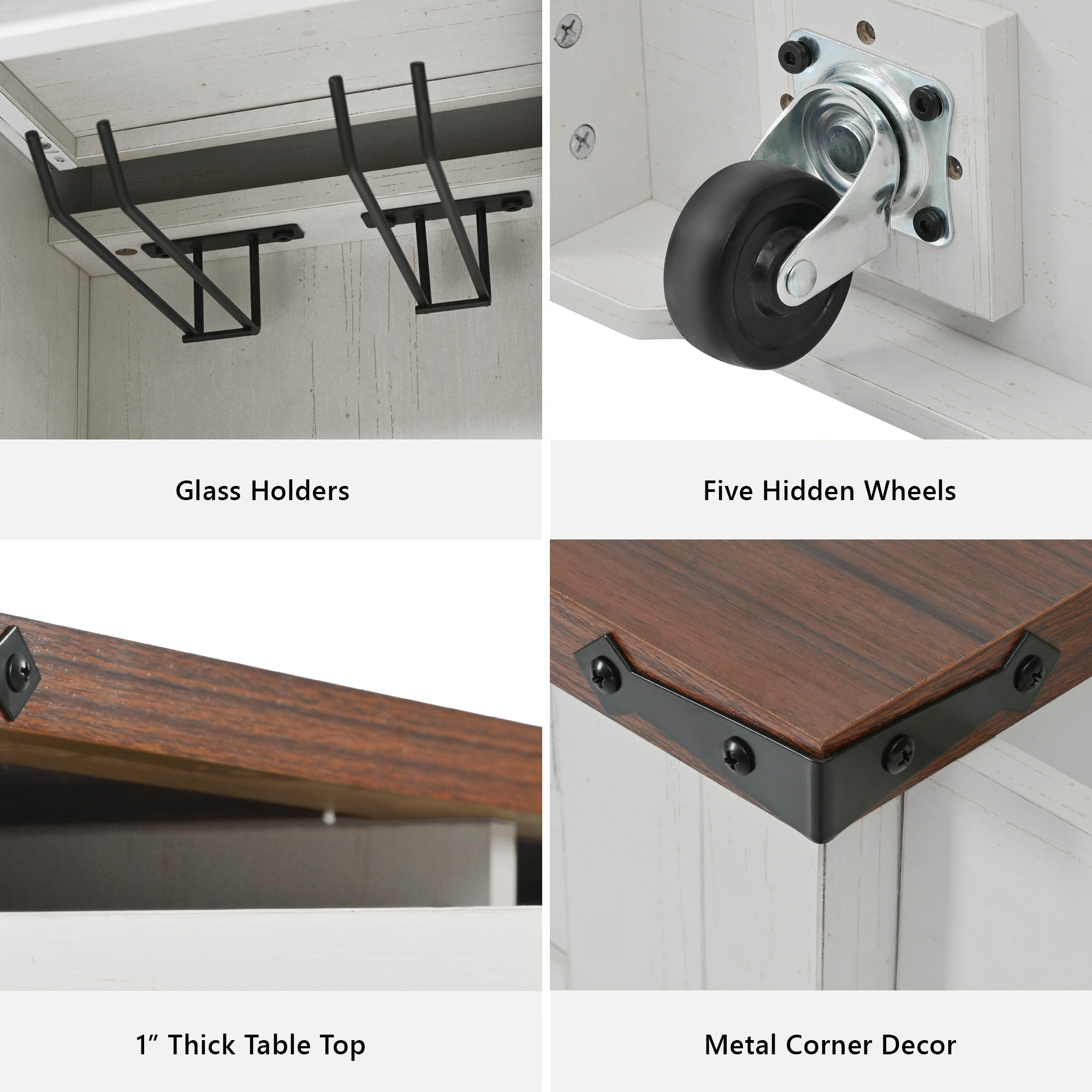 58“ Farmhouse Kitchen Island with Storage Sliding Barn Door Metal Grid Side Door