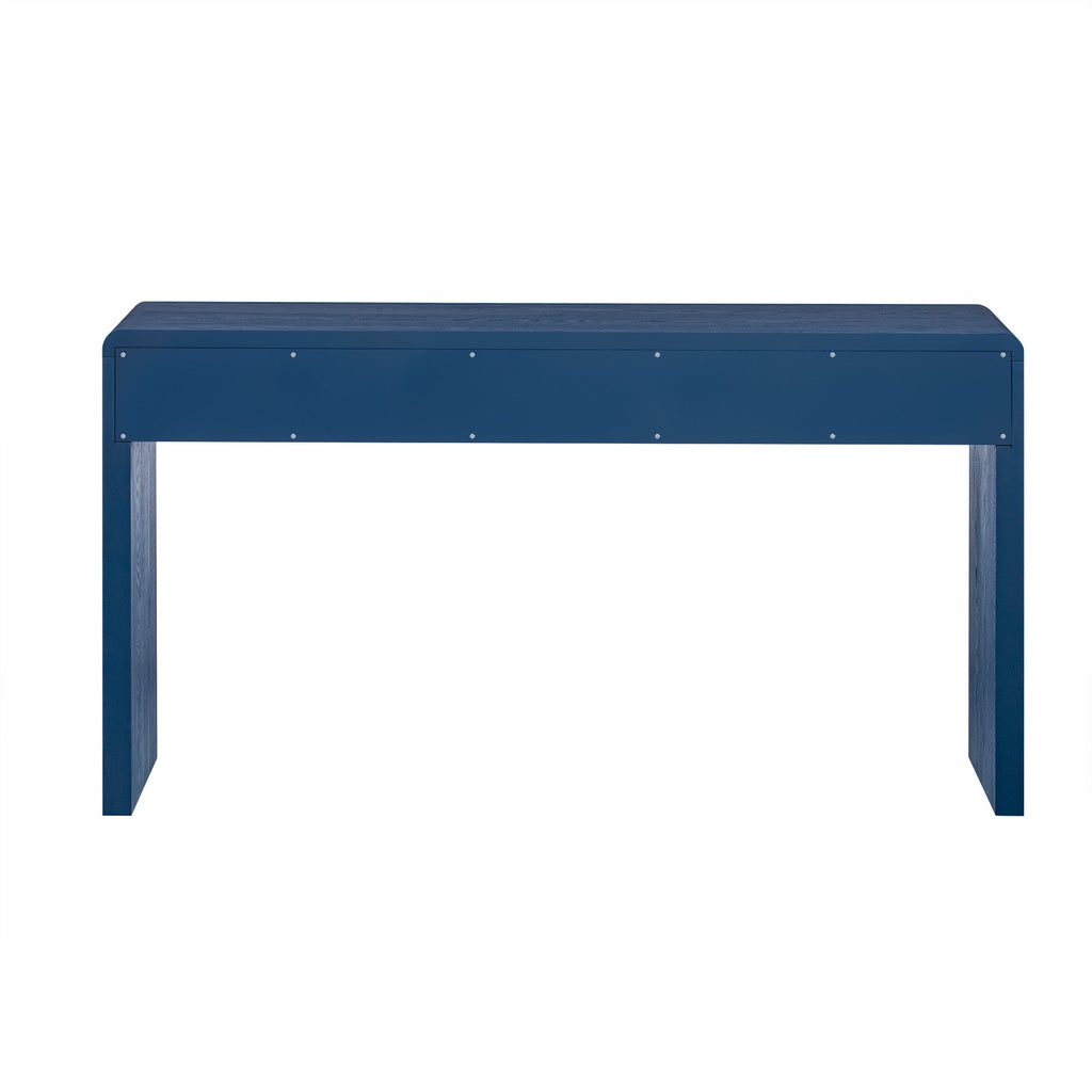 Rustic Solid Wood Veneer Entryway Table with 3 Fluted Drawers