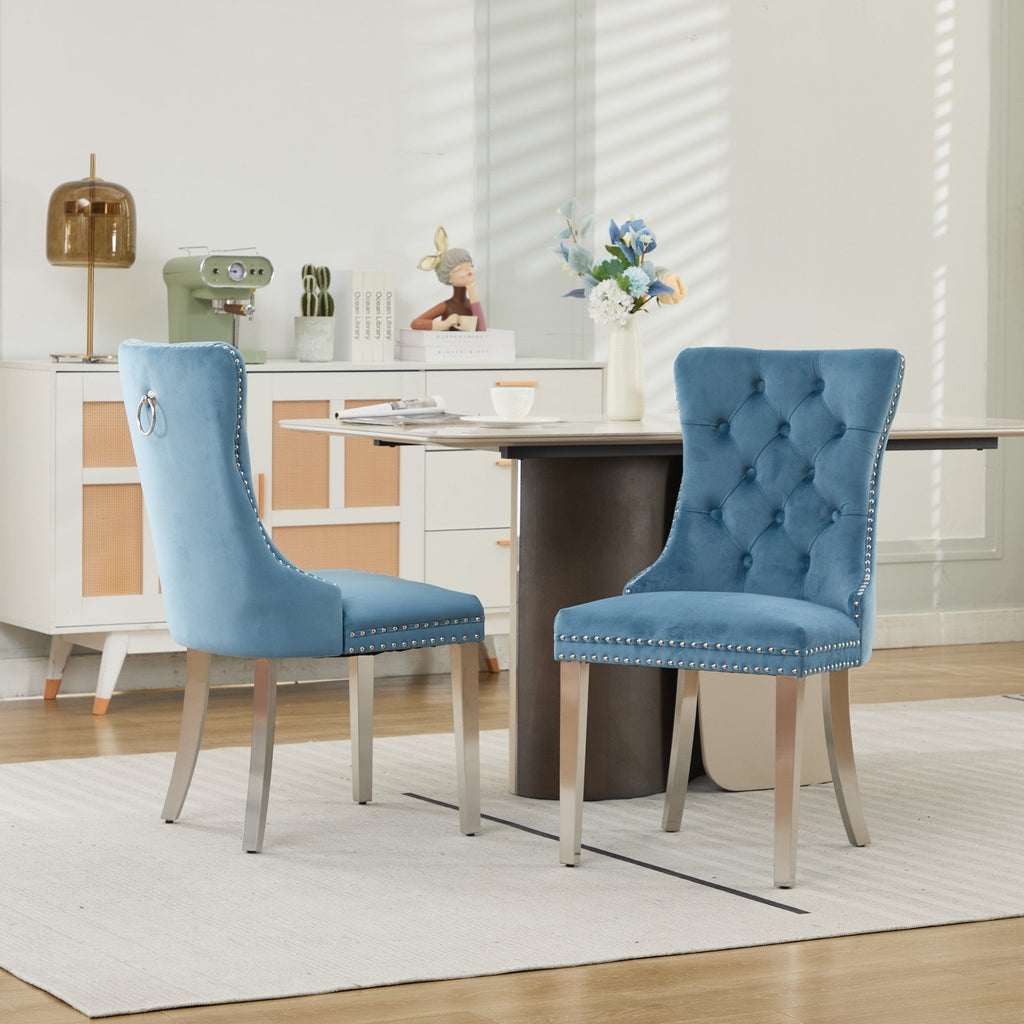 Modern High-end Tufted Solid Wood Velvet Dining Chairs (Set of 2)