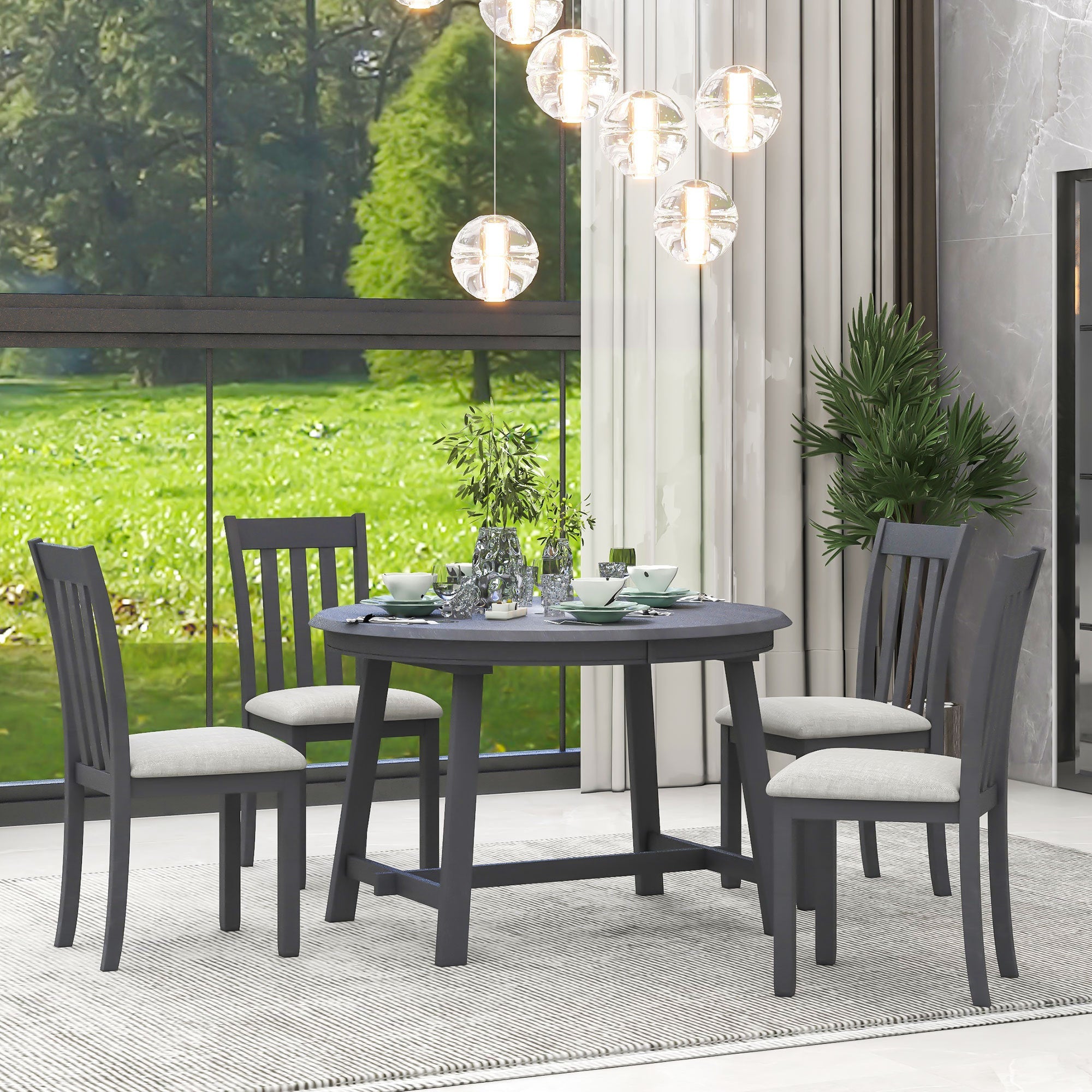 Modern Farmhouse 5-Piece Wood Dining Table Set