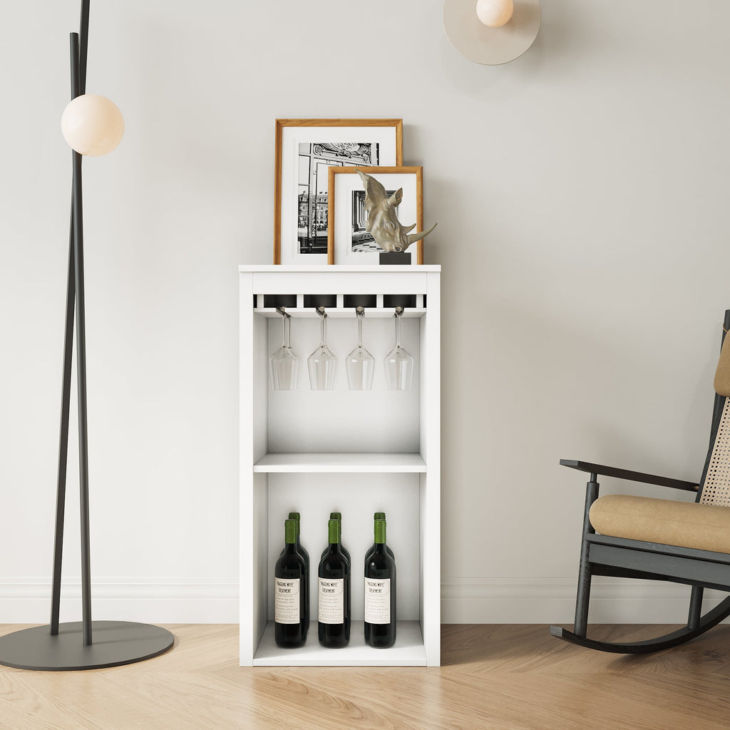 White Modular Wine Bar Cabinet with Storage Shelves
