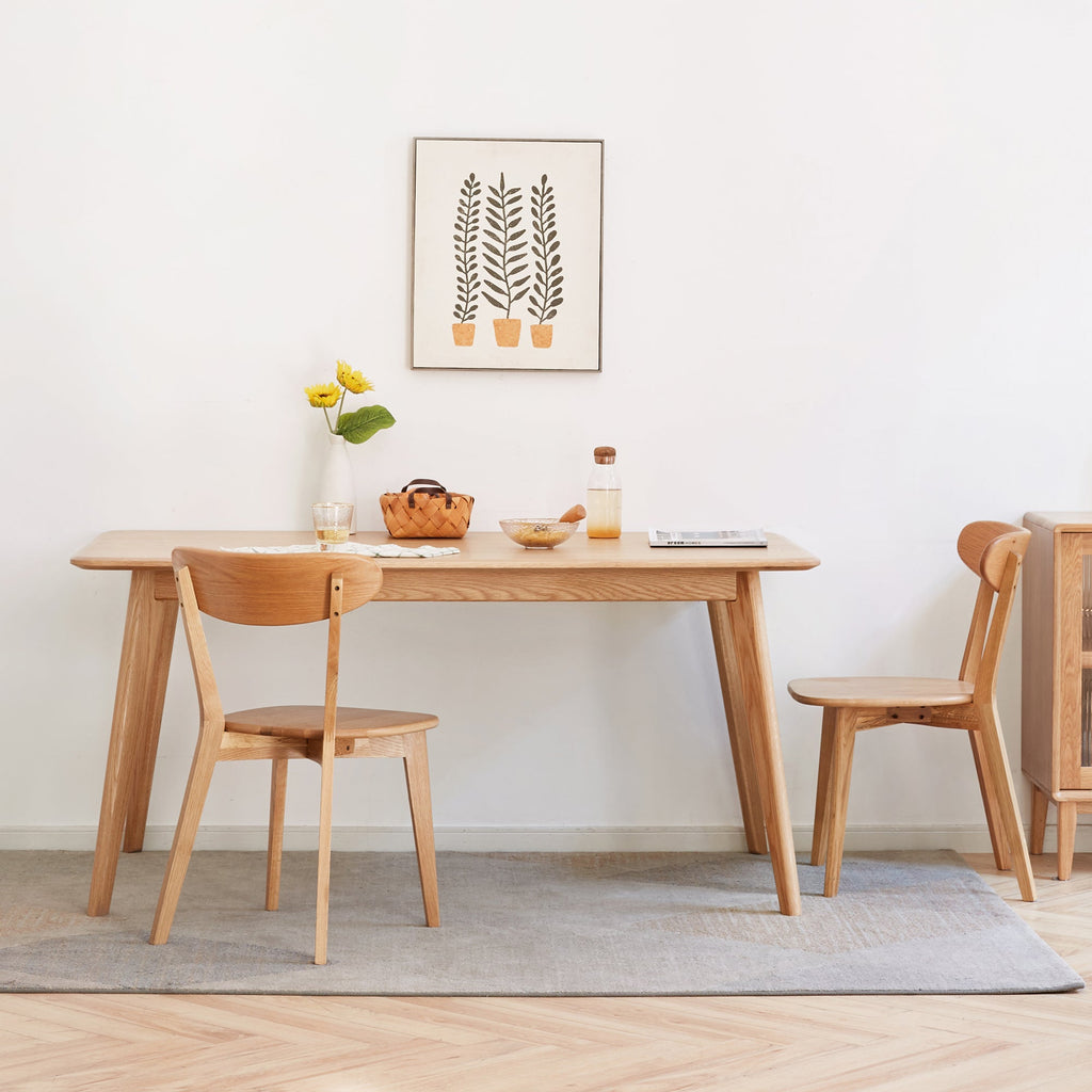 2Pcs Natural Solid Oak Dining Chairs
