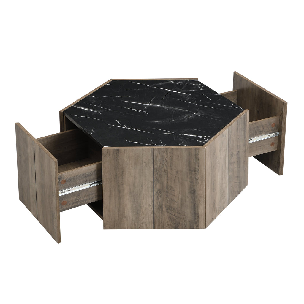 Hexagonal Rustic Retro Wood Coffee Table