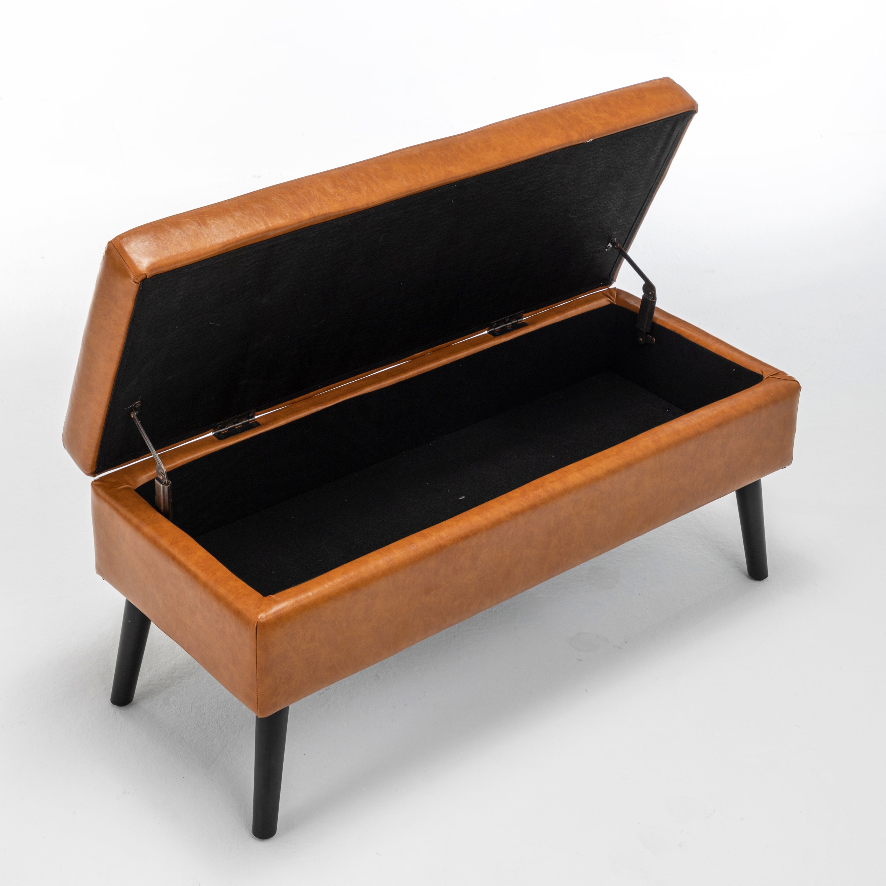 Brown PU Leather Storage Bench