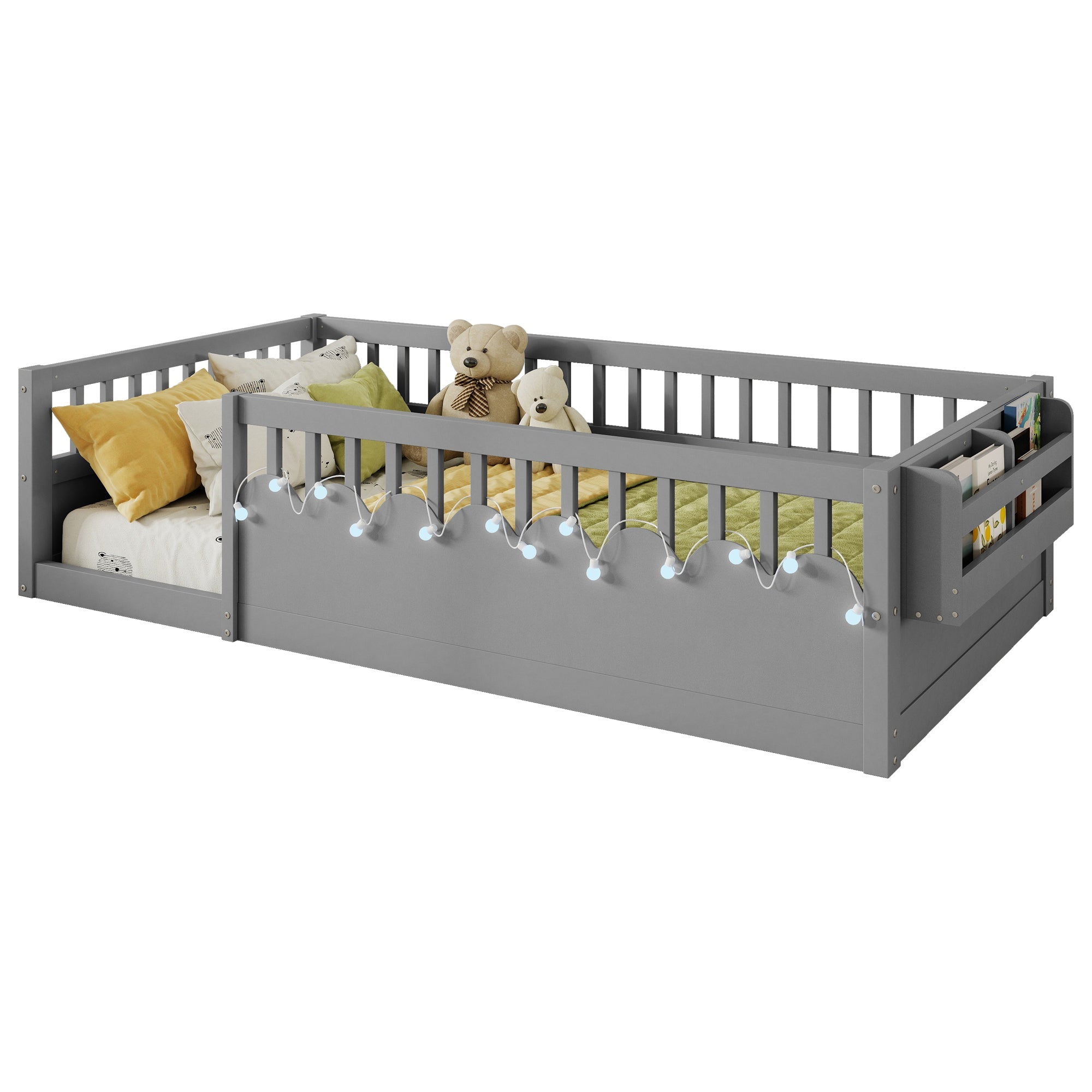 Twin/Full Montessori Floor Kids Bed Frame with High Rails