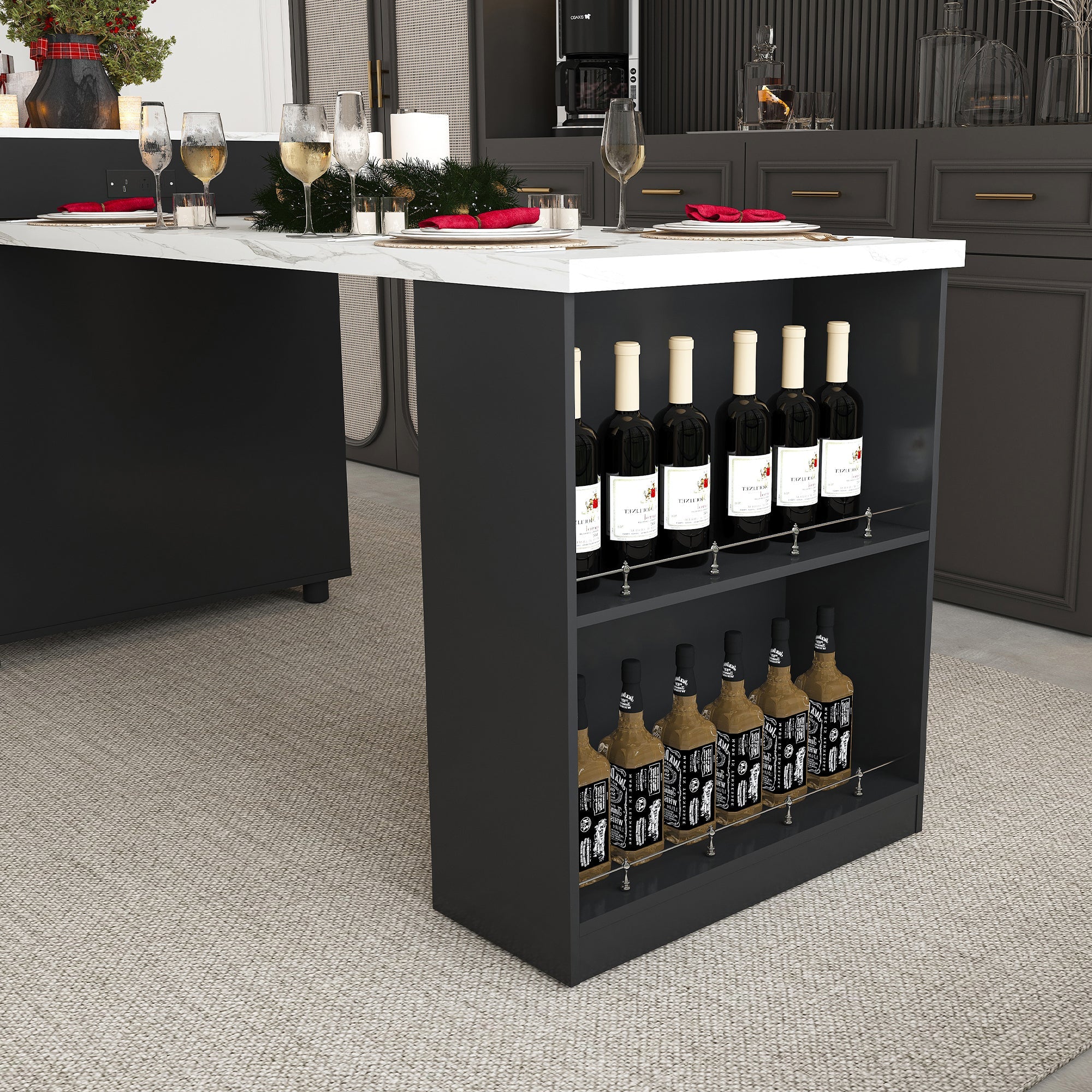 Expandable Kitchen Island with Dining Table