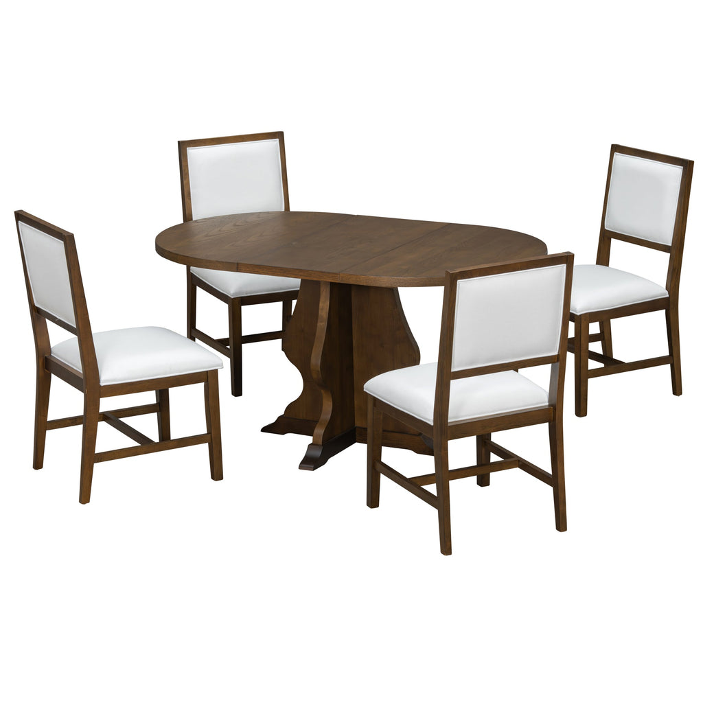 5-Piece Farmhouse Extendable Dining Table Set with 4 Upholstered Chairs