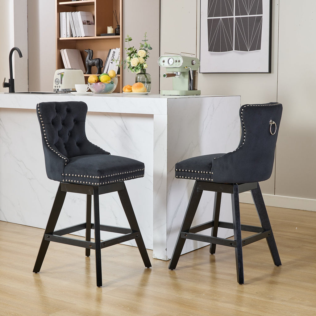 Swivel Velvet Barstools with Button Tufted Decoration (Set of 2)