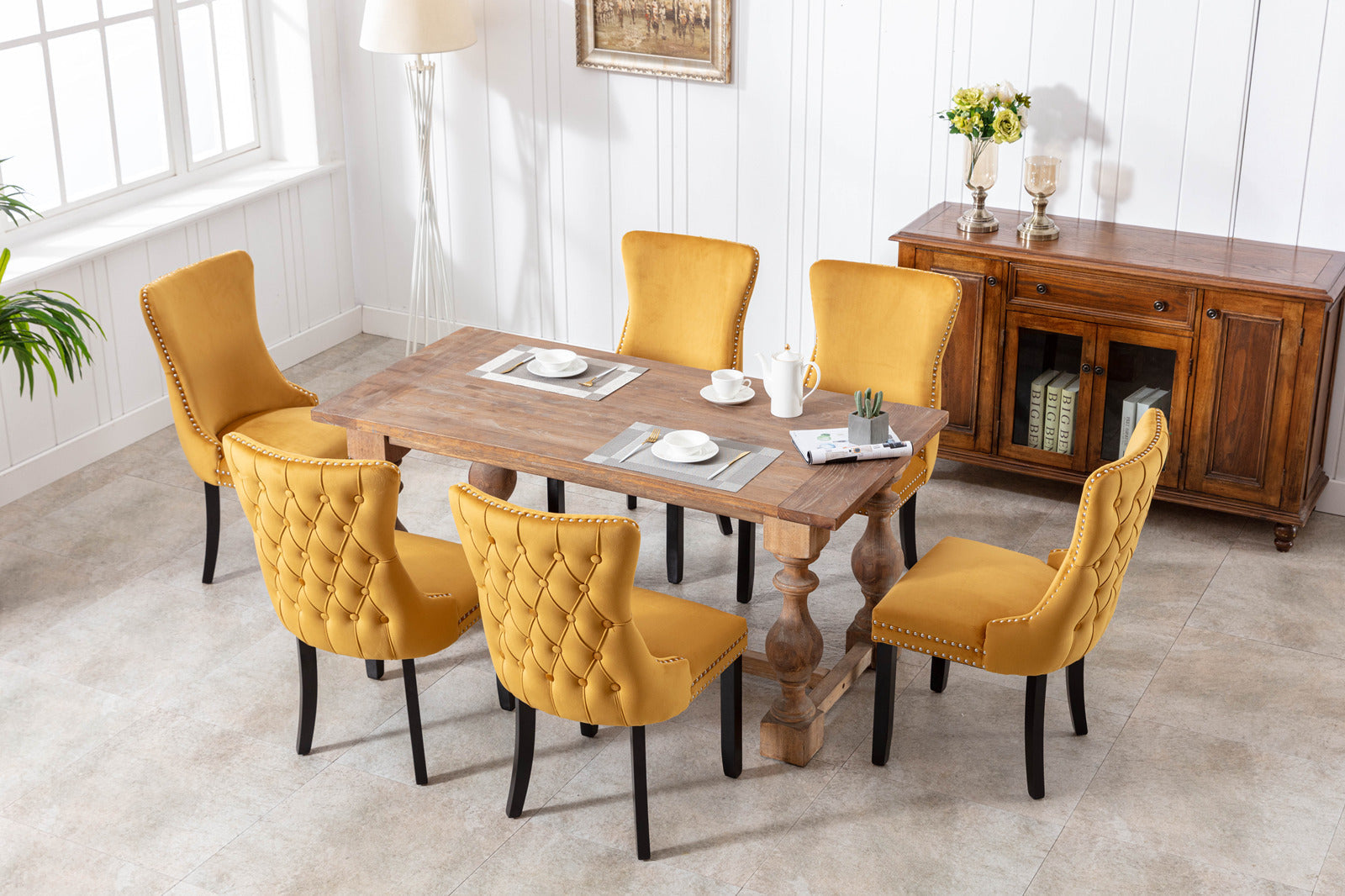 Modern Velvet Upholstered Wing-Back Dining Chairs (Set of 2)