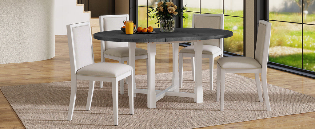 5-Piece Extendable Dining Table Set with Removable Leaf