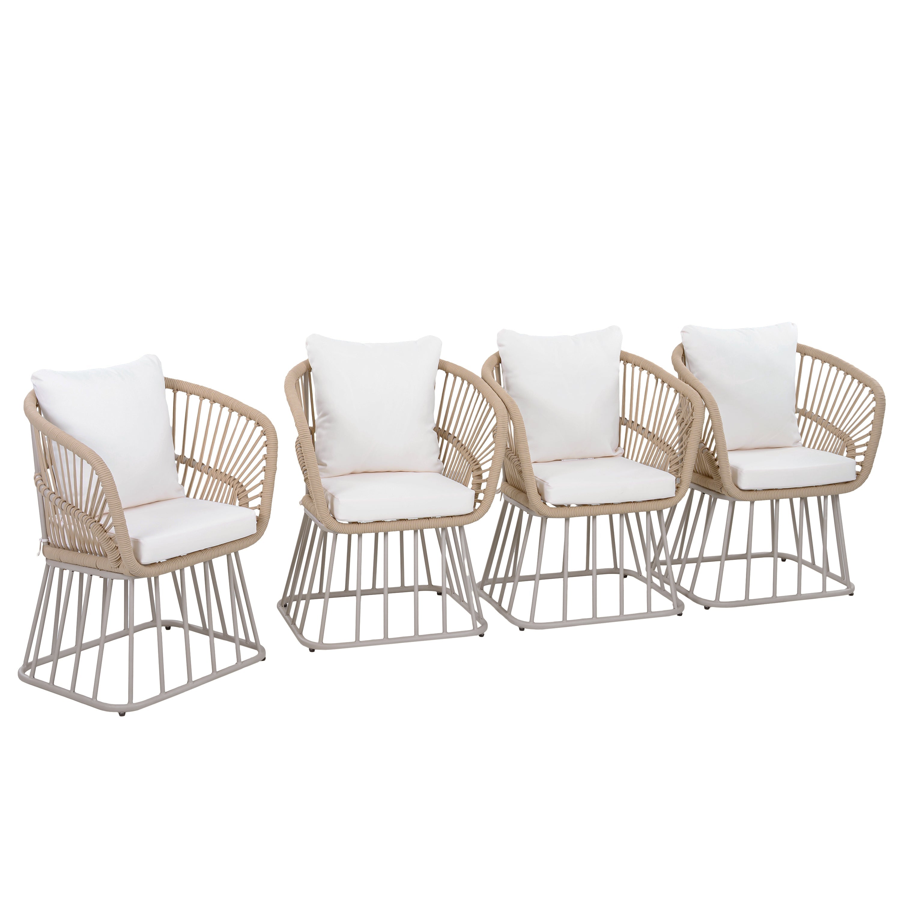 Outdoor Dining Set Teak Table 4 Wicker Chairs Cushions Steel Frame Set