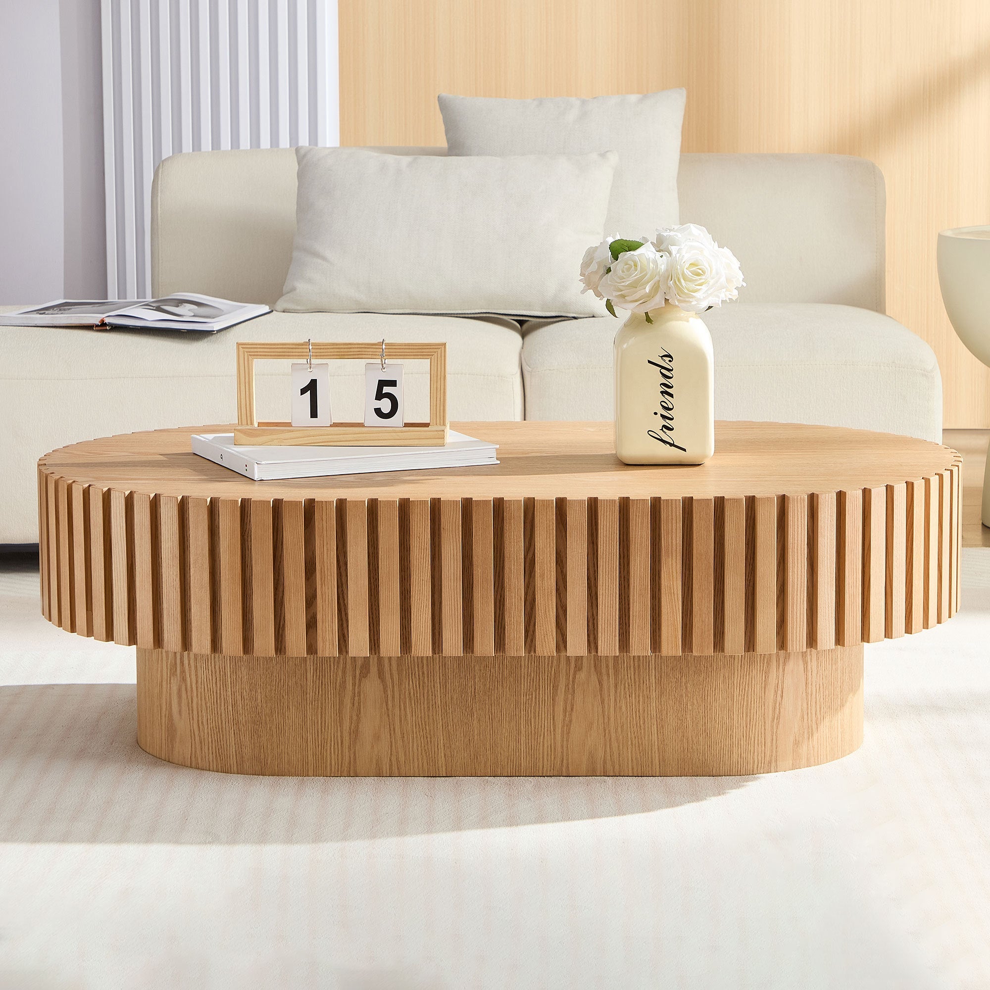43.70 Inch Modern Handcraft Drum and Oval Coffee Table