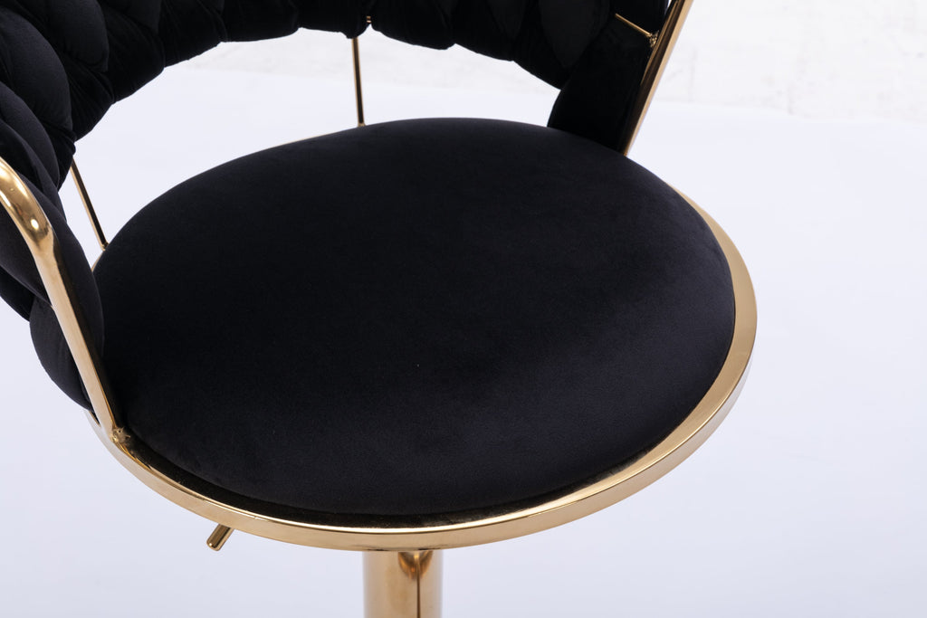 Swivel Height Adjustable Velvet Bar Stools with Golden Leg (Set of 2 )