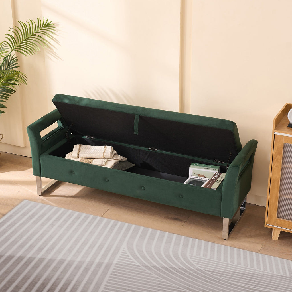 67.91' Wide Velvet Storage Soft Ottoman Bench with Armrests