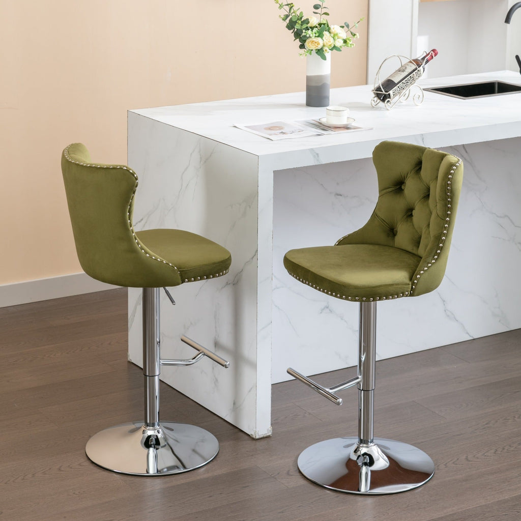 25-33 Inch Modern Velvet Swivel Barstools (Set of 2)