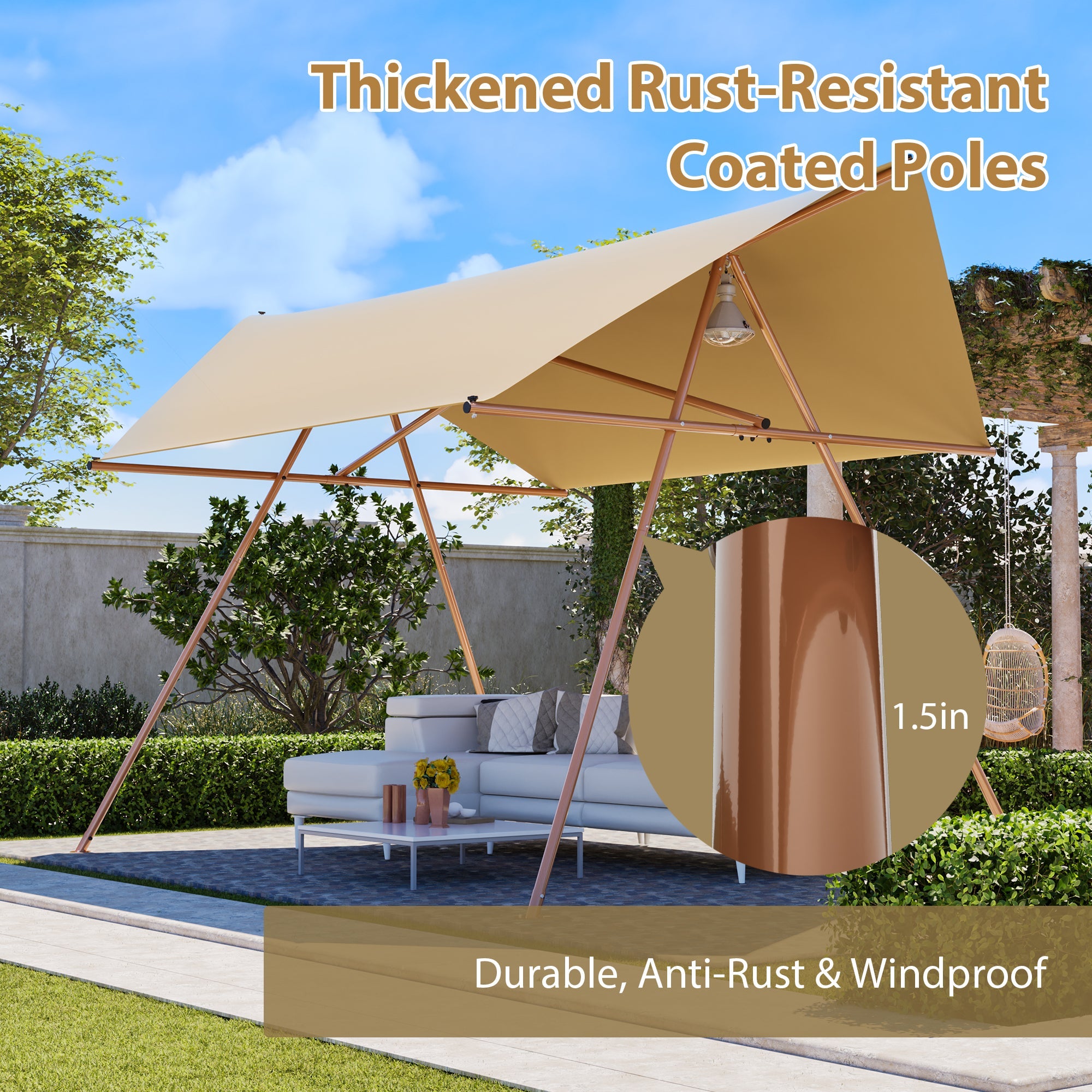 Hexagonal Shade Sail Canopy 206x118 UPF50 Waterproof Sun Shade Patio Use