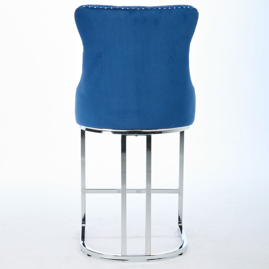 Luxury Elegant Nailhead Trim Tufted Velvet Bar Stools (Set of 2)