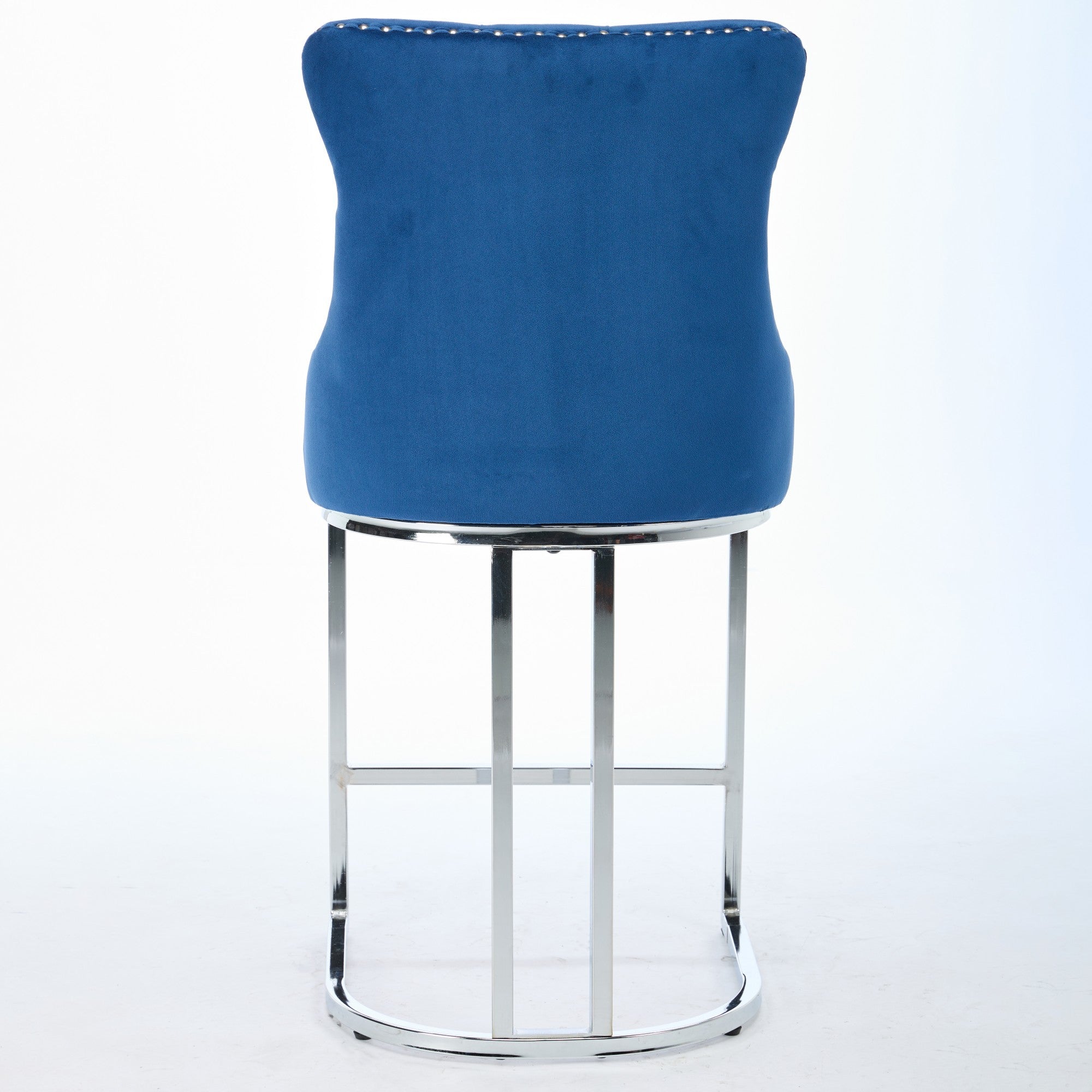 Luxury Elegant Nailhead Trim Tufted Velvet Bar Stools (Set of 2)