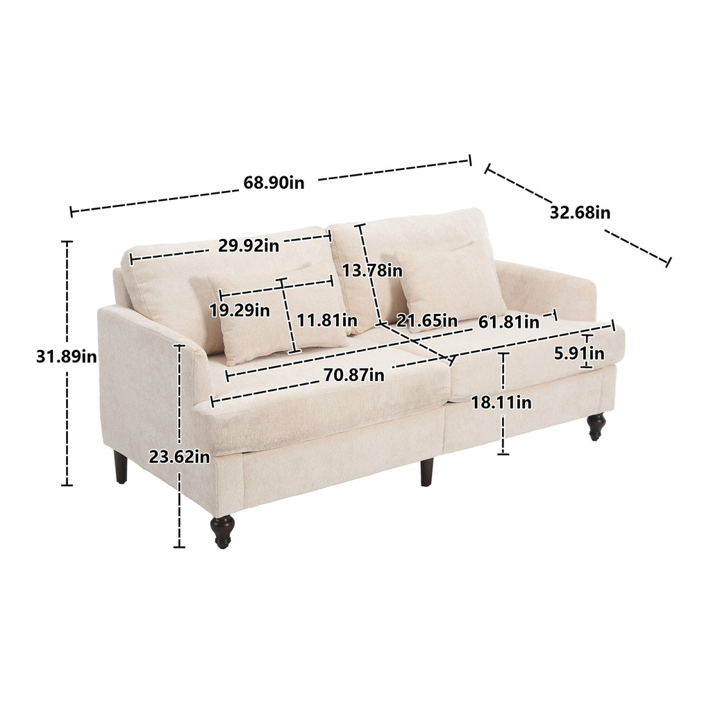 Mid Century Modern Chenille Fabric Loveseat Sofa