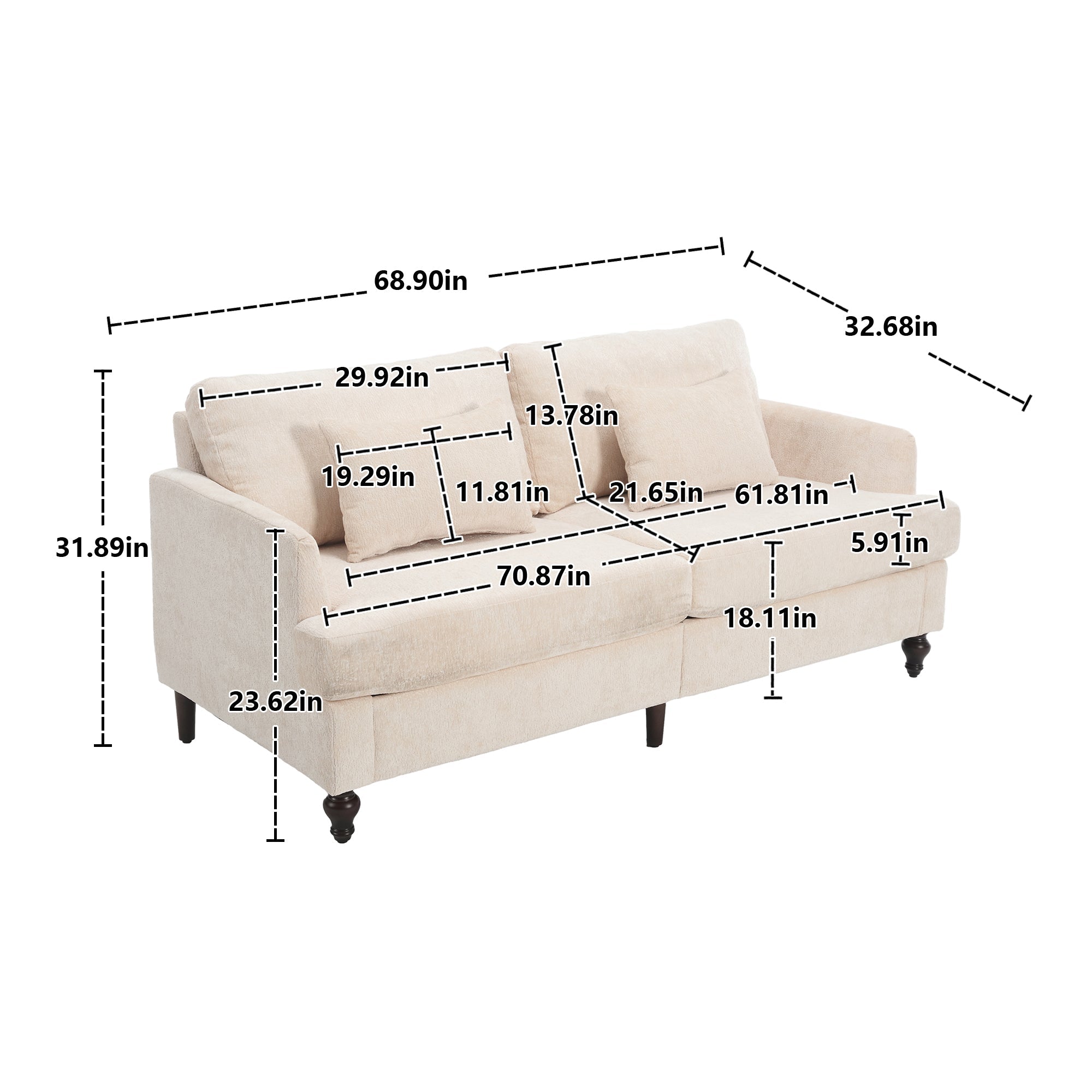 Mid Century Modern Chenille Fabric Loveseat Sofa