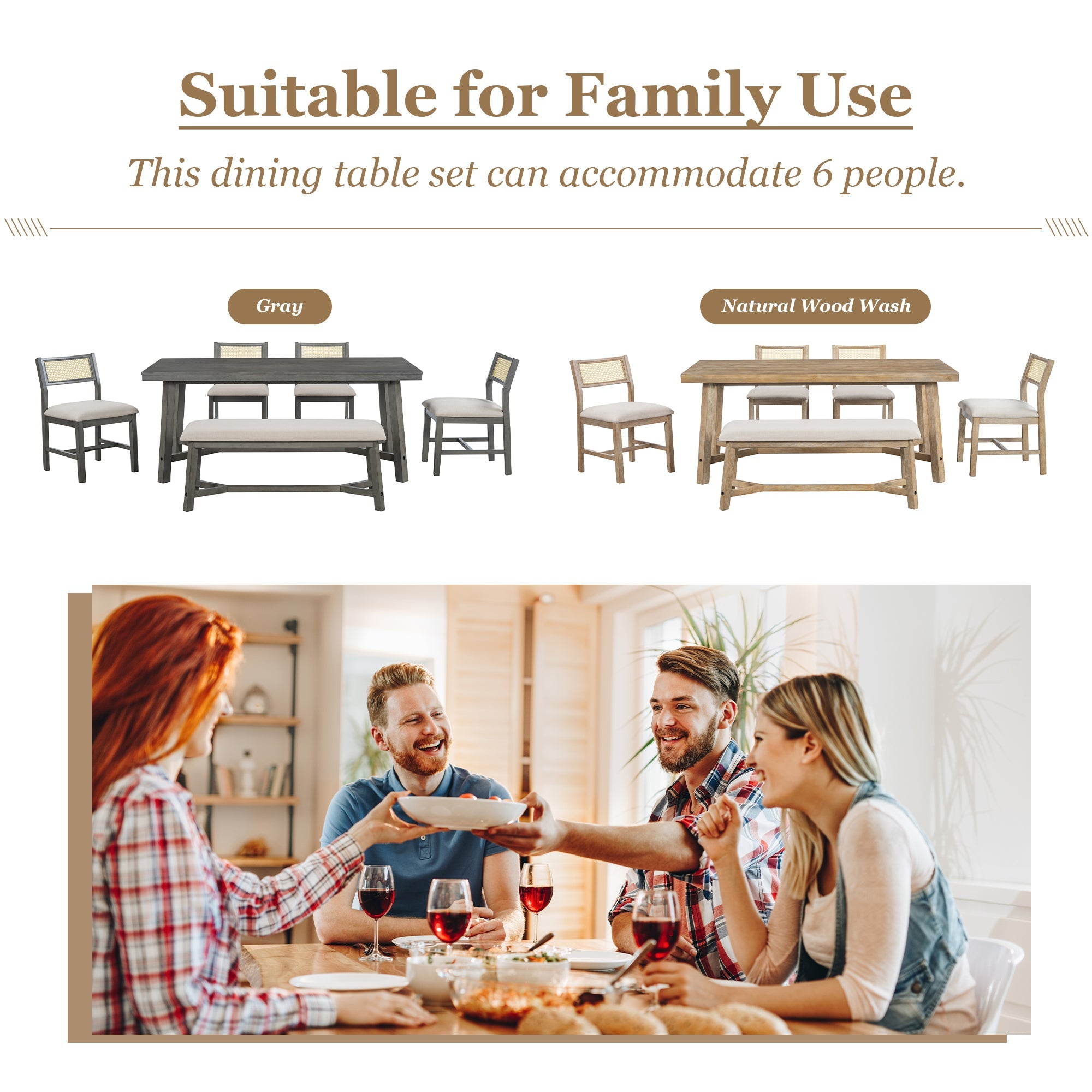 6 Pieces Retro Farmhouse Style Dining Set
