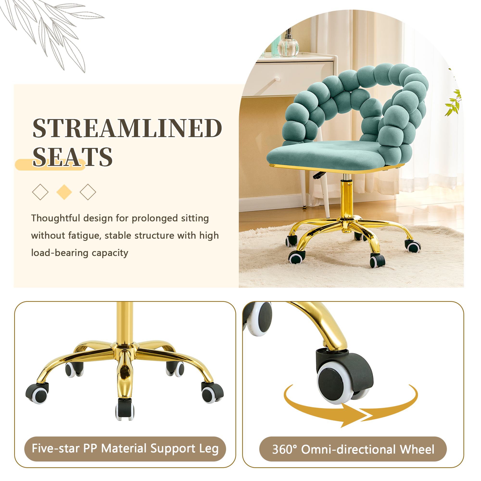 Coloful Modern Velvet Adjustable Swivel Desk Chair with Bubble Back
