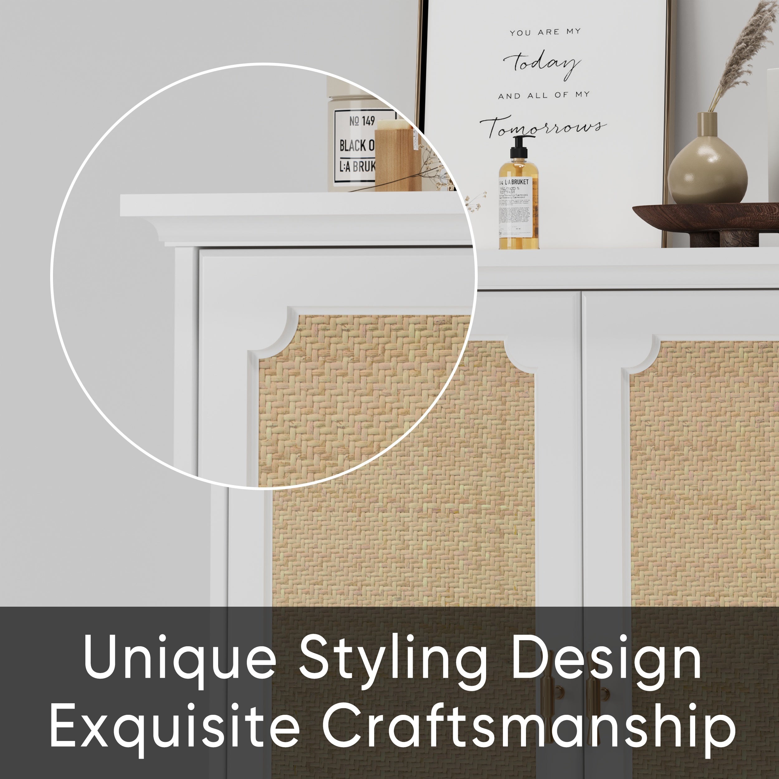 Rattan Decorated Sideboard Buffet Storage