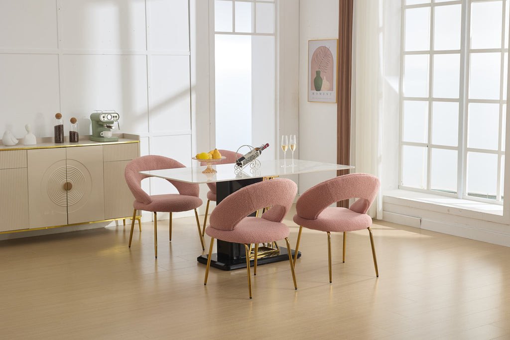Velvet/Teddy Fabric Dining Chairs with Curved Backrest