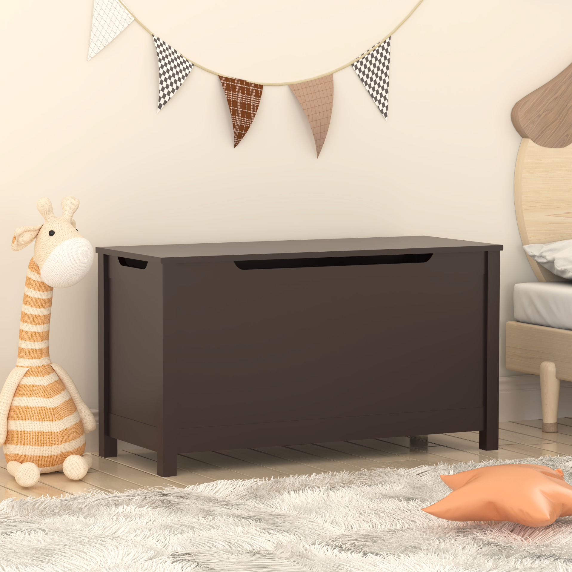 Kids Wooden Toy Box Storage with Safety Hinged Lid for Ages 2+