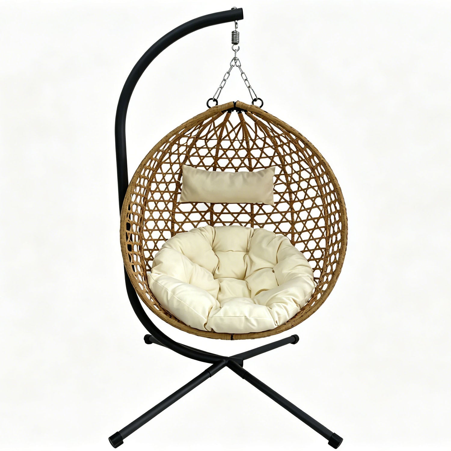 Folding PE Rattan Hanging Egg Chair with Aluminum Steel Frame