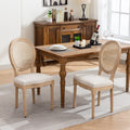 French Style Linen Fabric Rattan Back Dining Chairs (Set of 2)