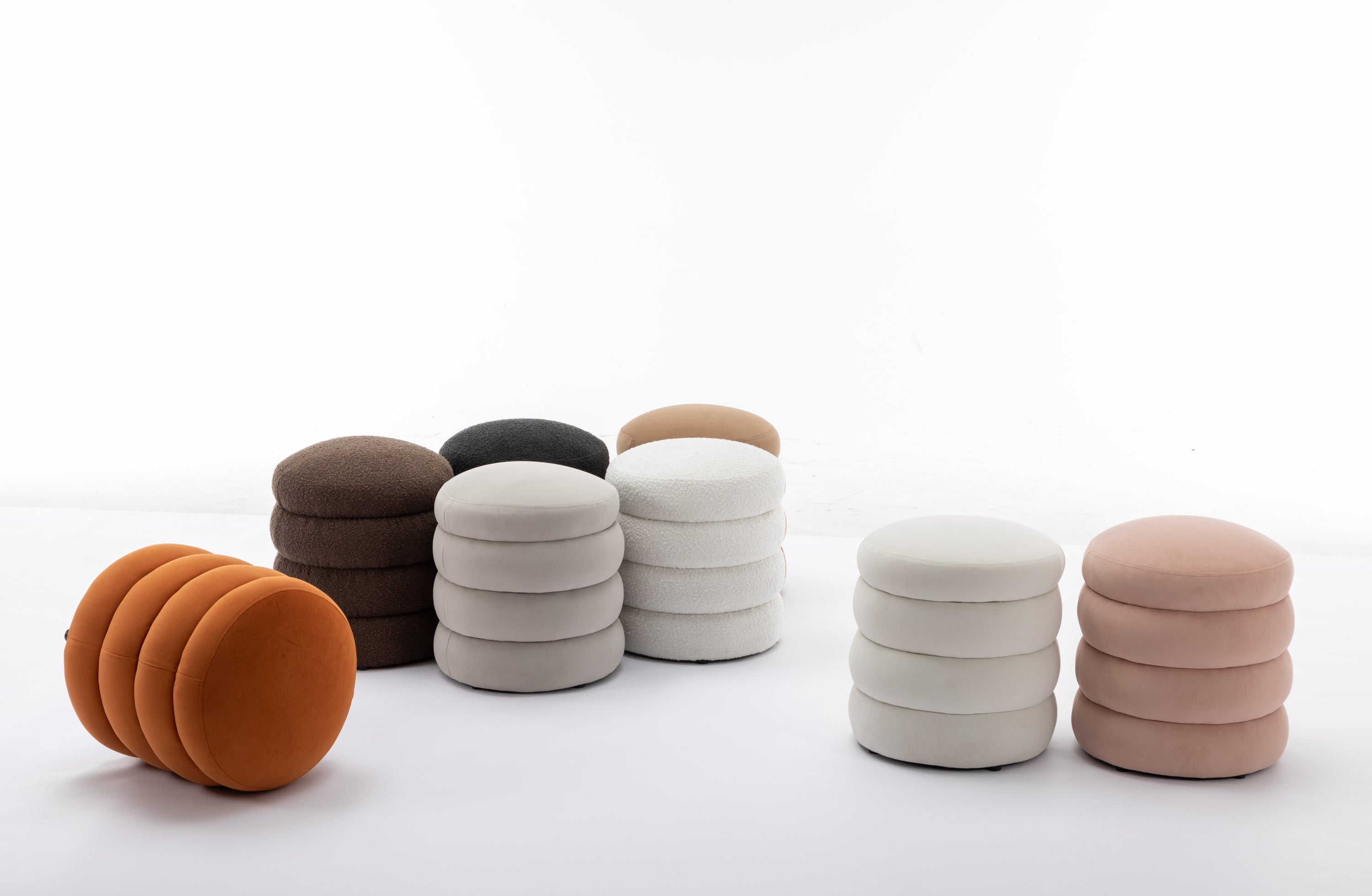 Boucle/Velvet Round Ottoman Footrest Stool