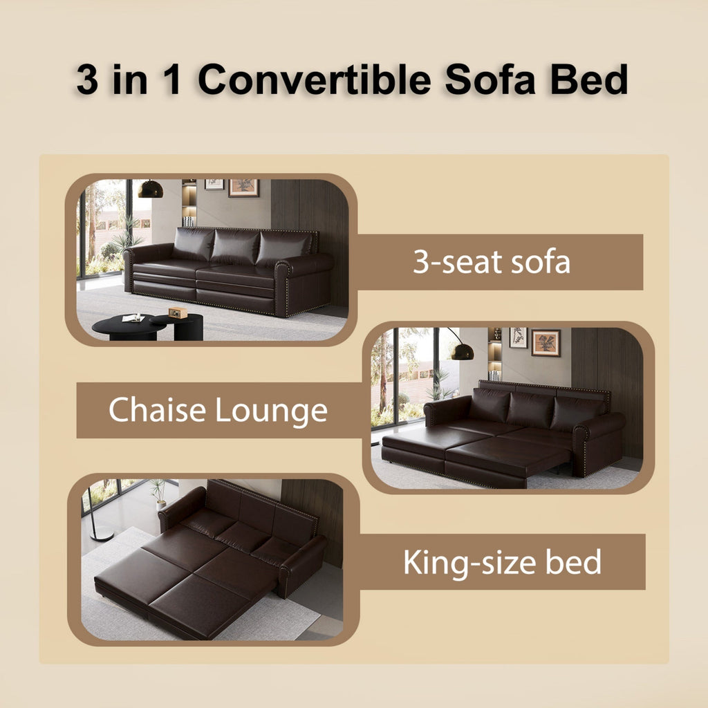3-in-1 Faux Leather Convertible Sleeper Sofa Bed