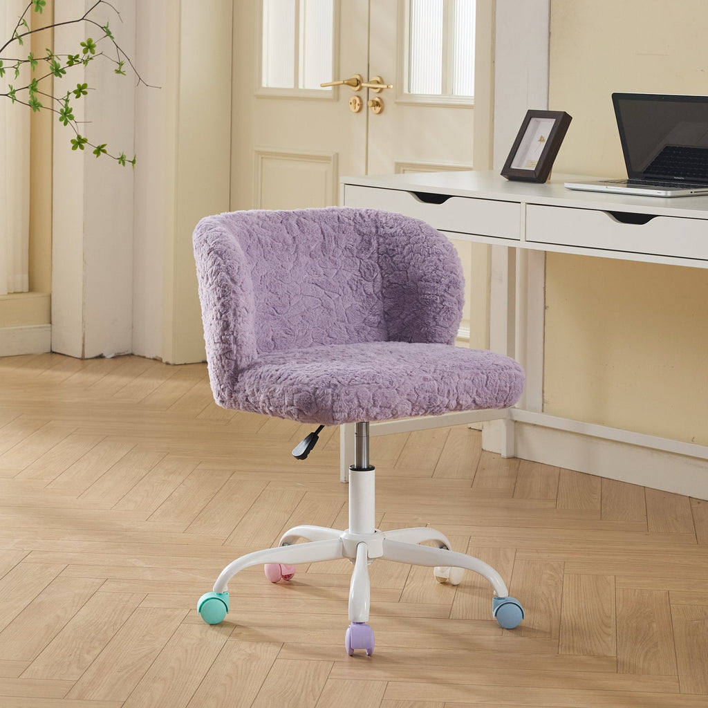Artificial Rabbit Hair Adjustable Office Chair with Metal Base