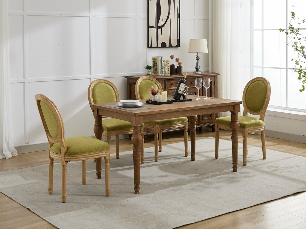 French Style Solid Wood Frame Linen Fabric Back Dining Chair (Set of 2)