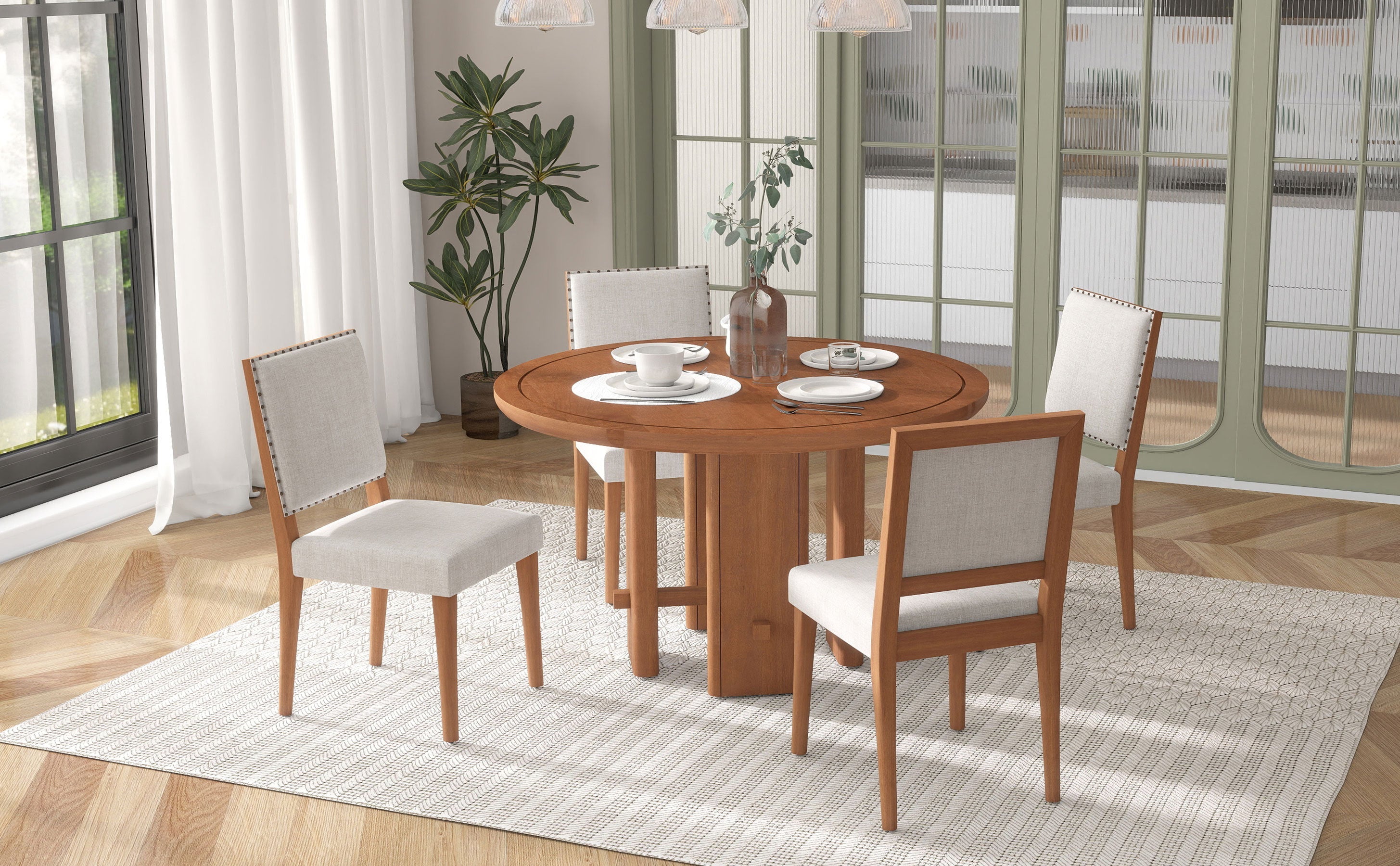 Minimalist Farmhouse Round Dining Table Set