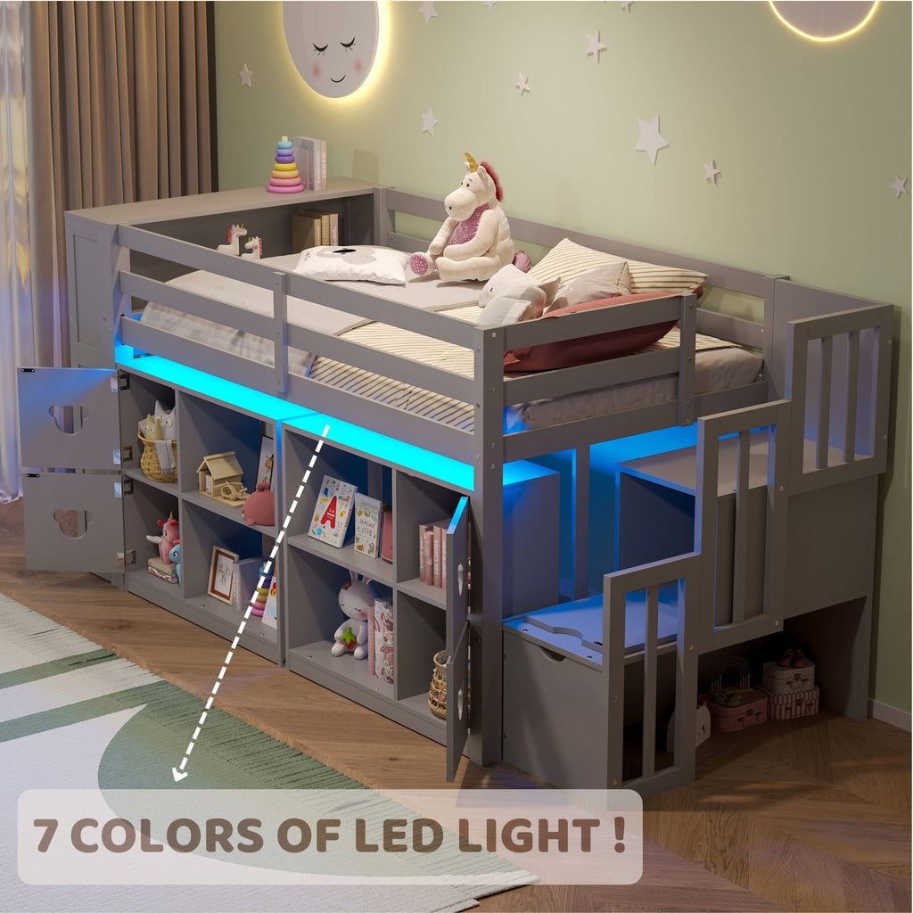 Kids Twin Loft Bed with Storage Cabinets