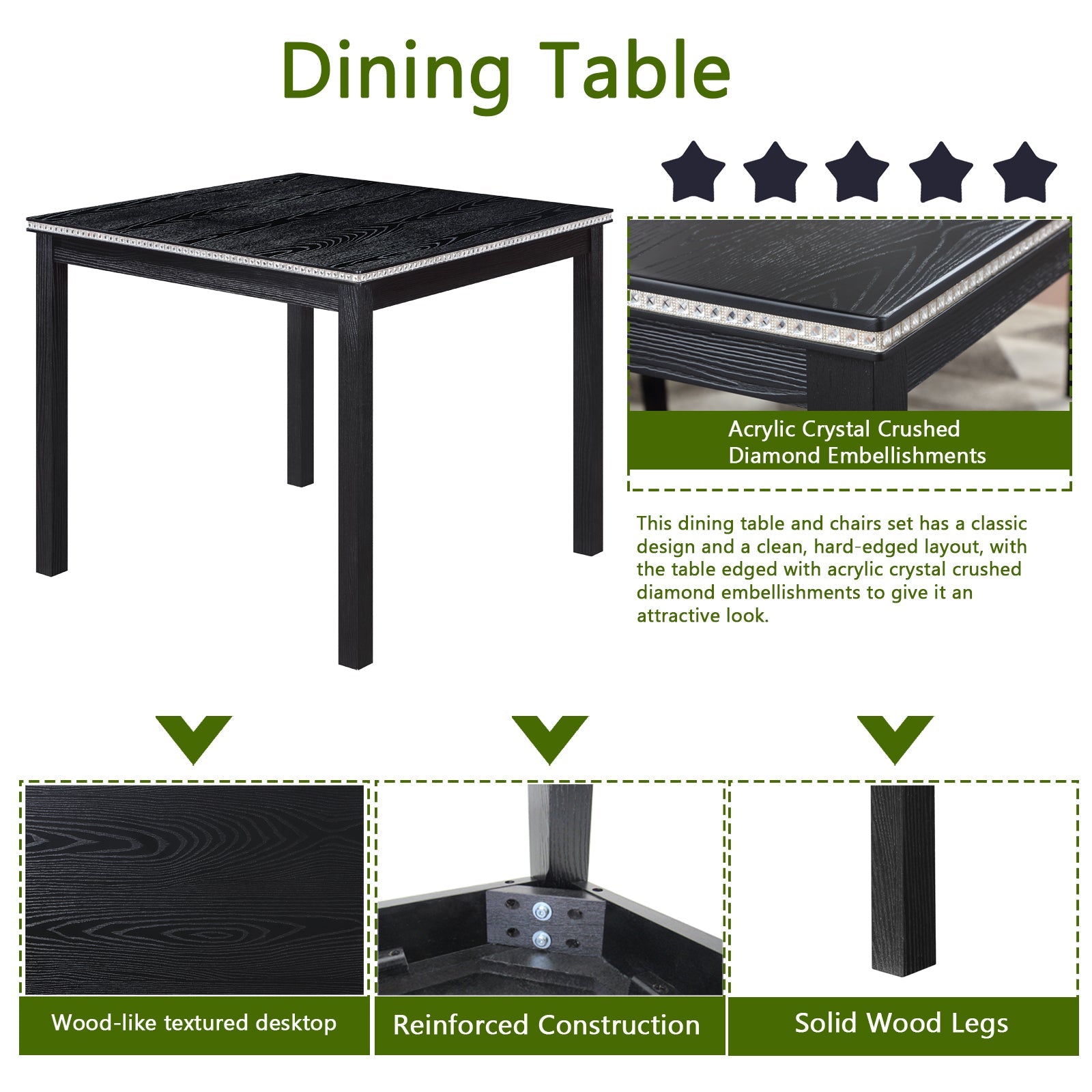 5Pcs Wooden Dining Table Set