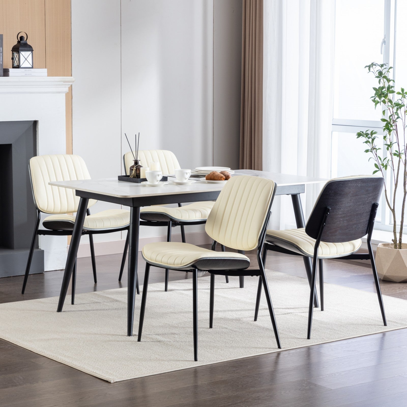 Mid Century Modern Retro Faux Leather Dining Chairs with Walnut Bentwood (Set of 2)