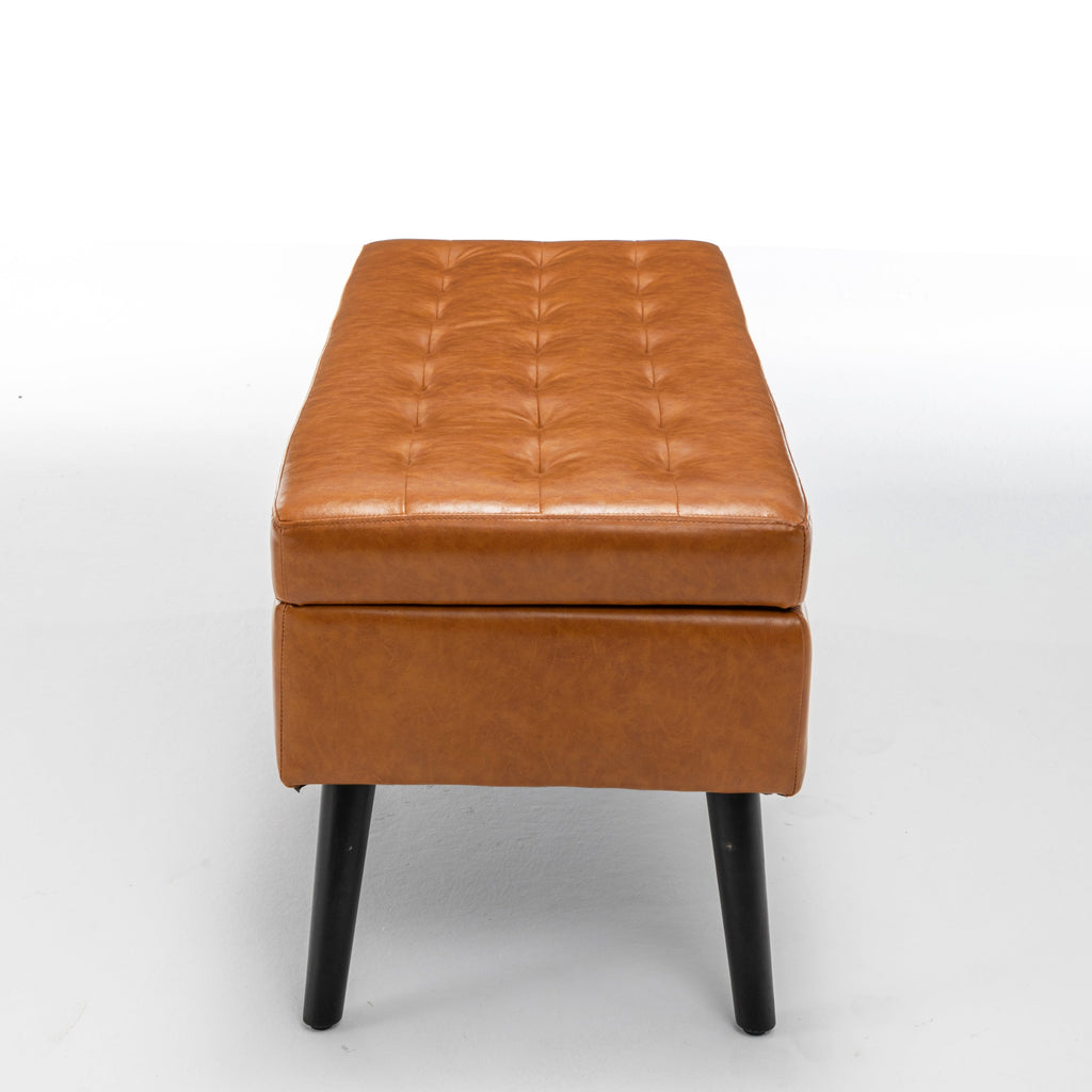 Brown PU Leather Storage Bench